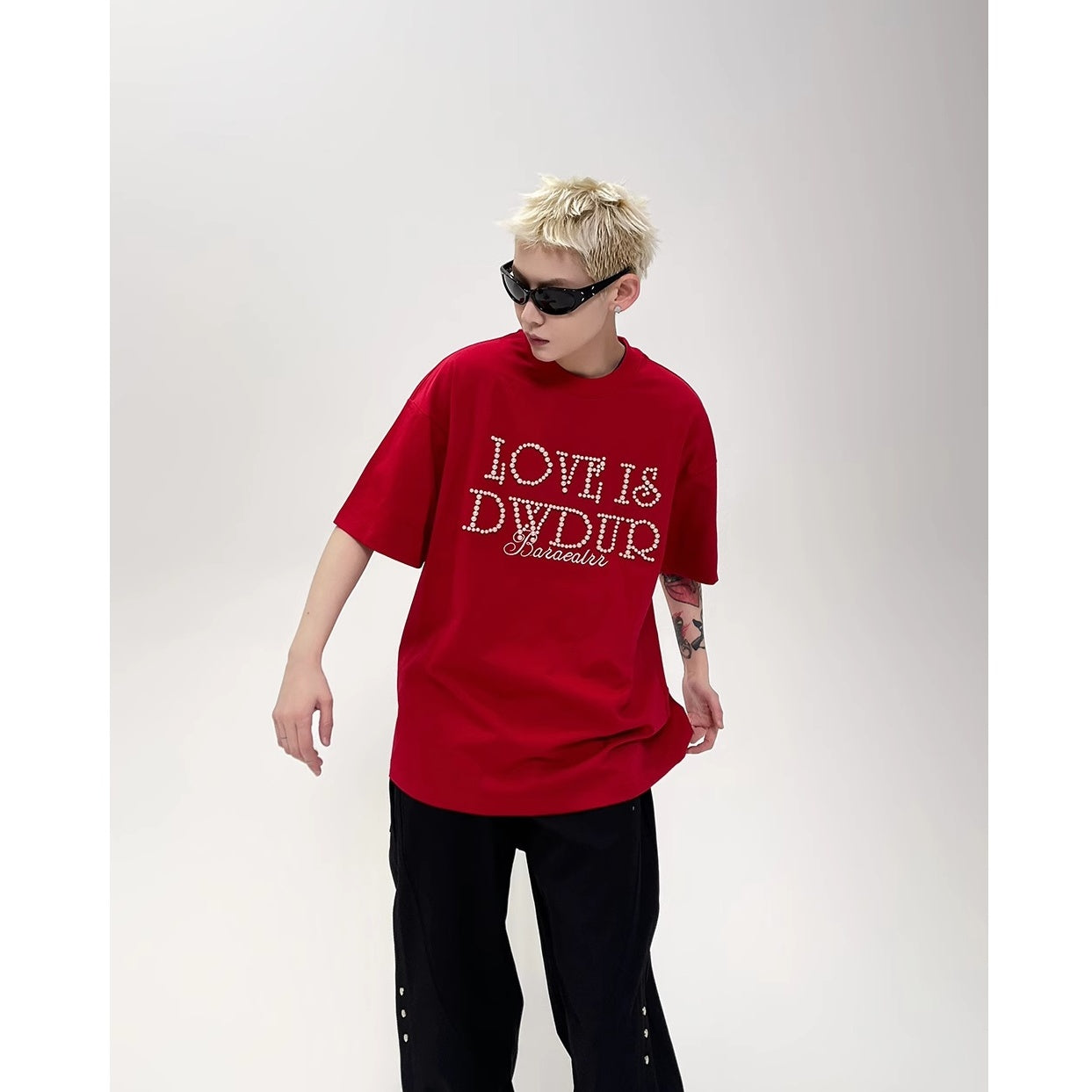 Pearl Letter Slogan T-shirt EAT151