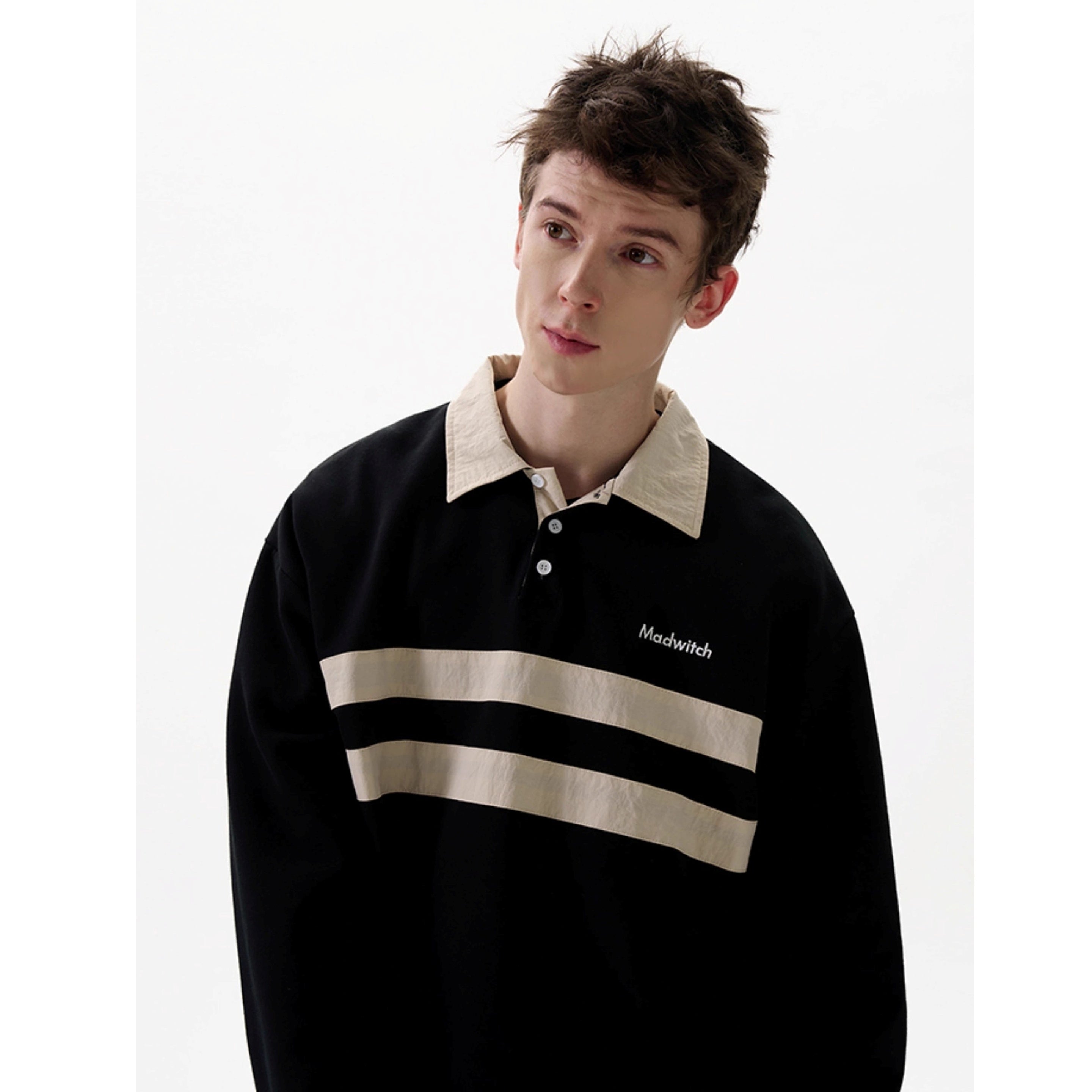 Contrasting Line Polo Collar Sweatshirt MD7002