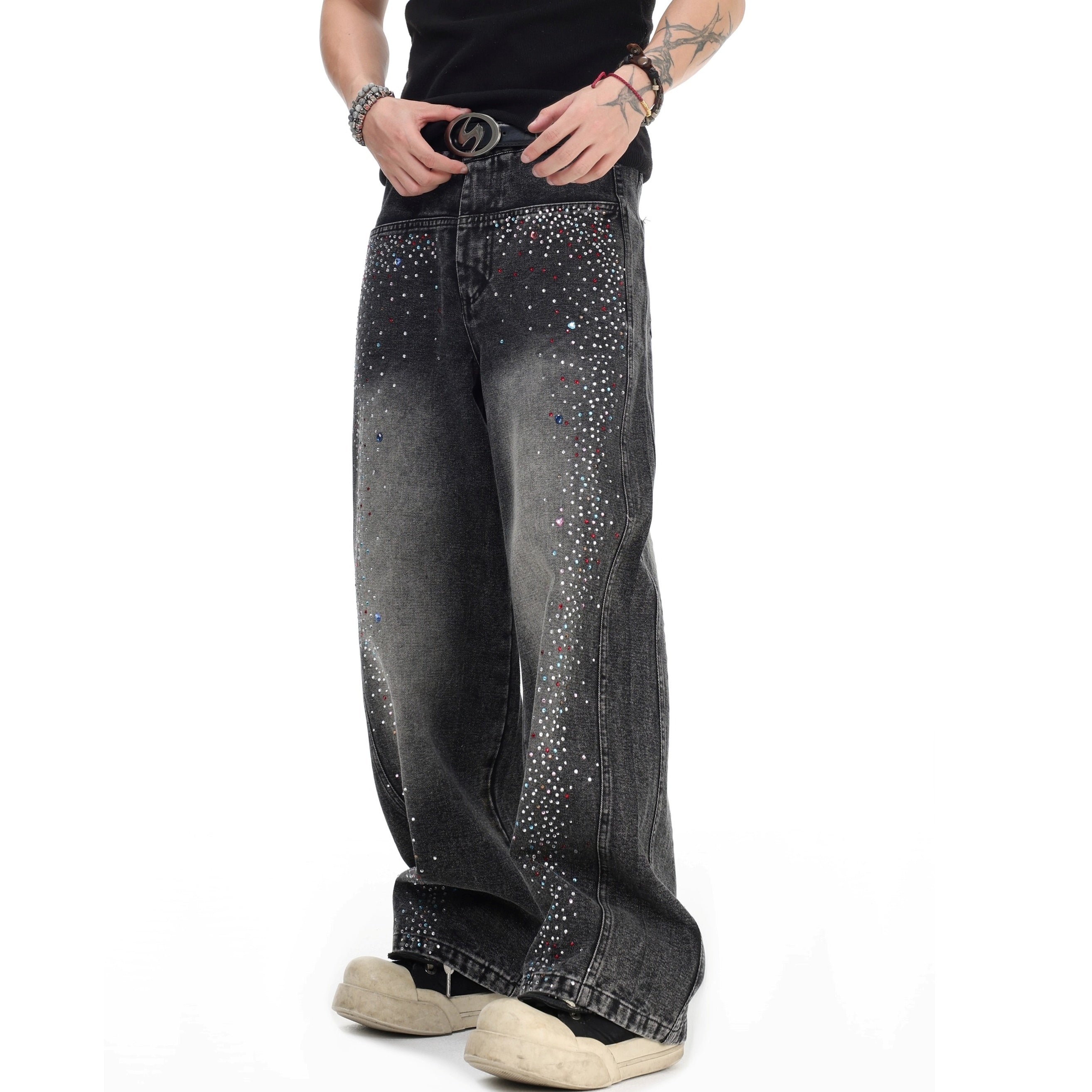 Gradient Colorful RhineStone Loose Jeans IN7069