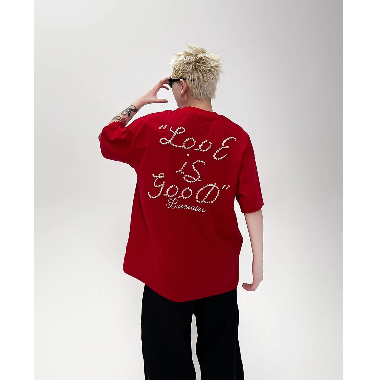 Pearl Letter Slogan T-shirt EAT151