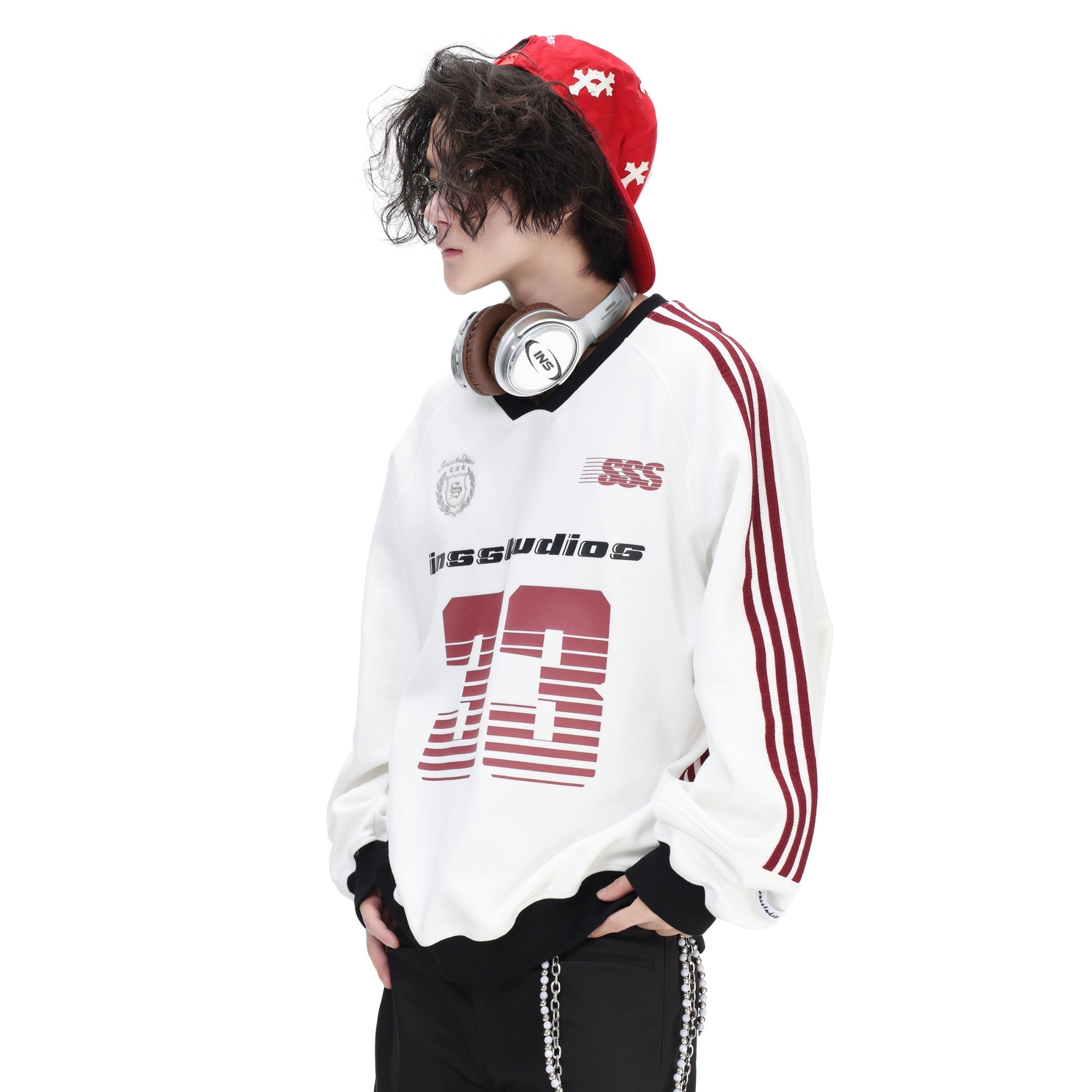 V-Neck Striped Jersey Sweatshirt IN7075