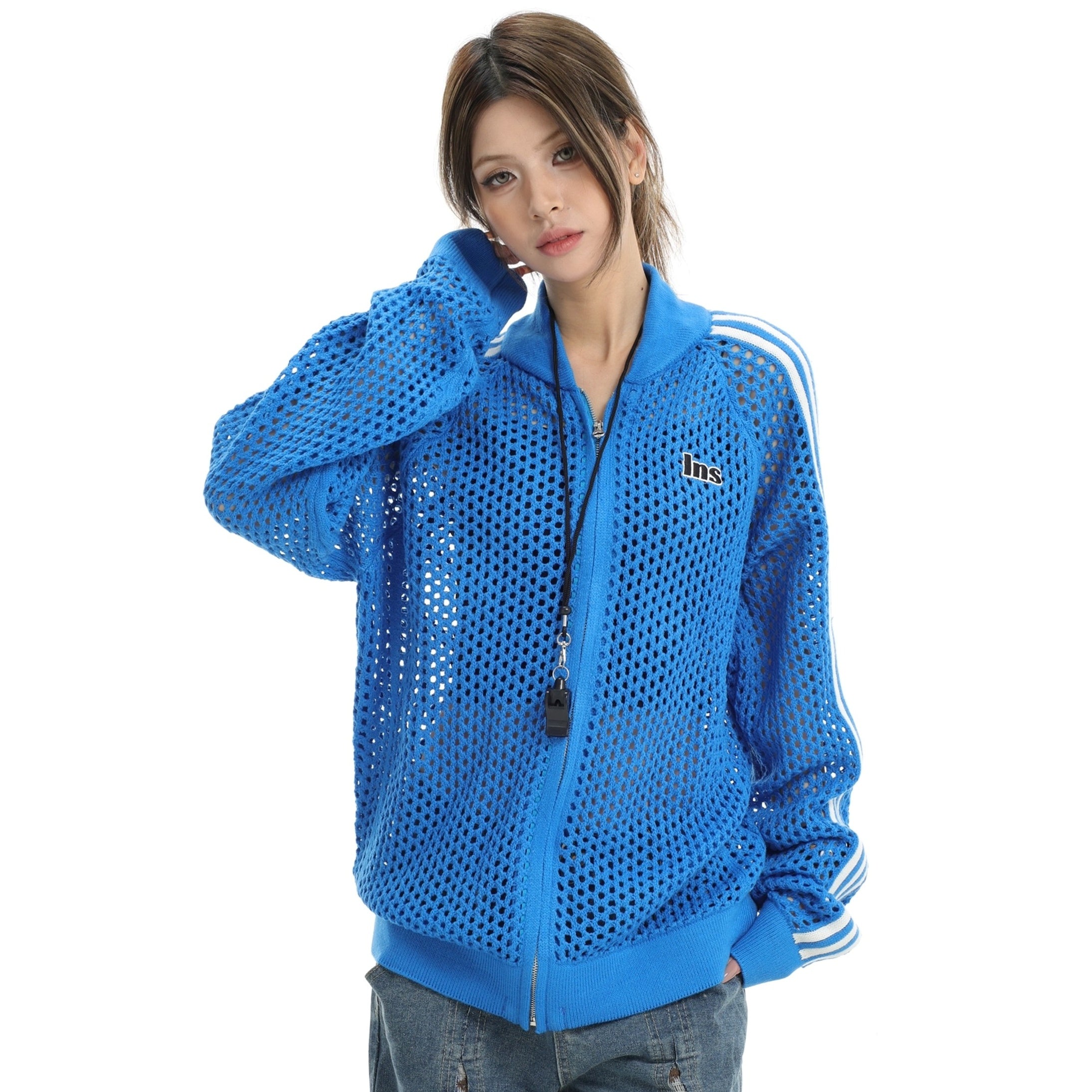 Raglan Mesh Cutout Cardigan Jacket IN7076