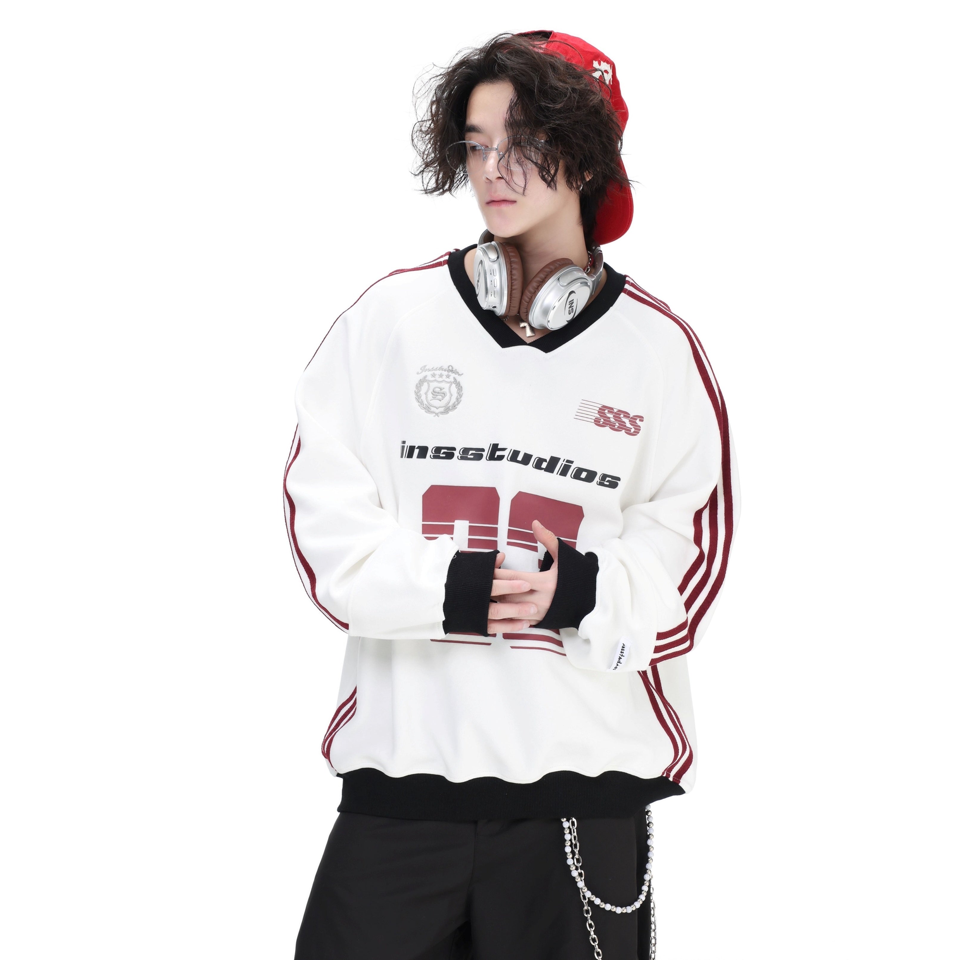 V-Neck Striped Jersey Sweatshirt IN7075