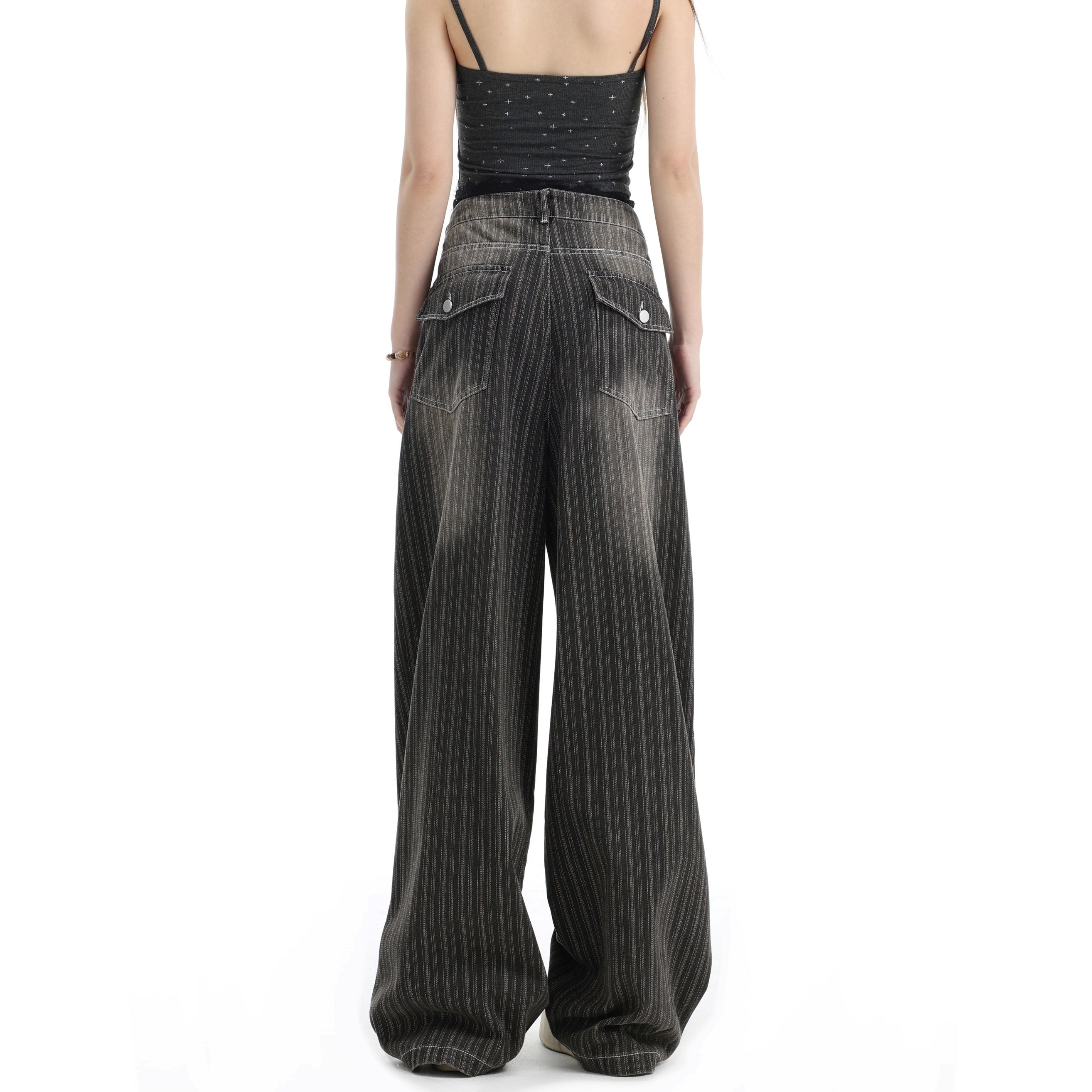 Vintage Vertical Stripe Loose Ripped Jeans IN7063