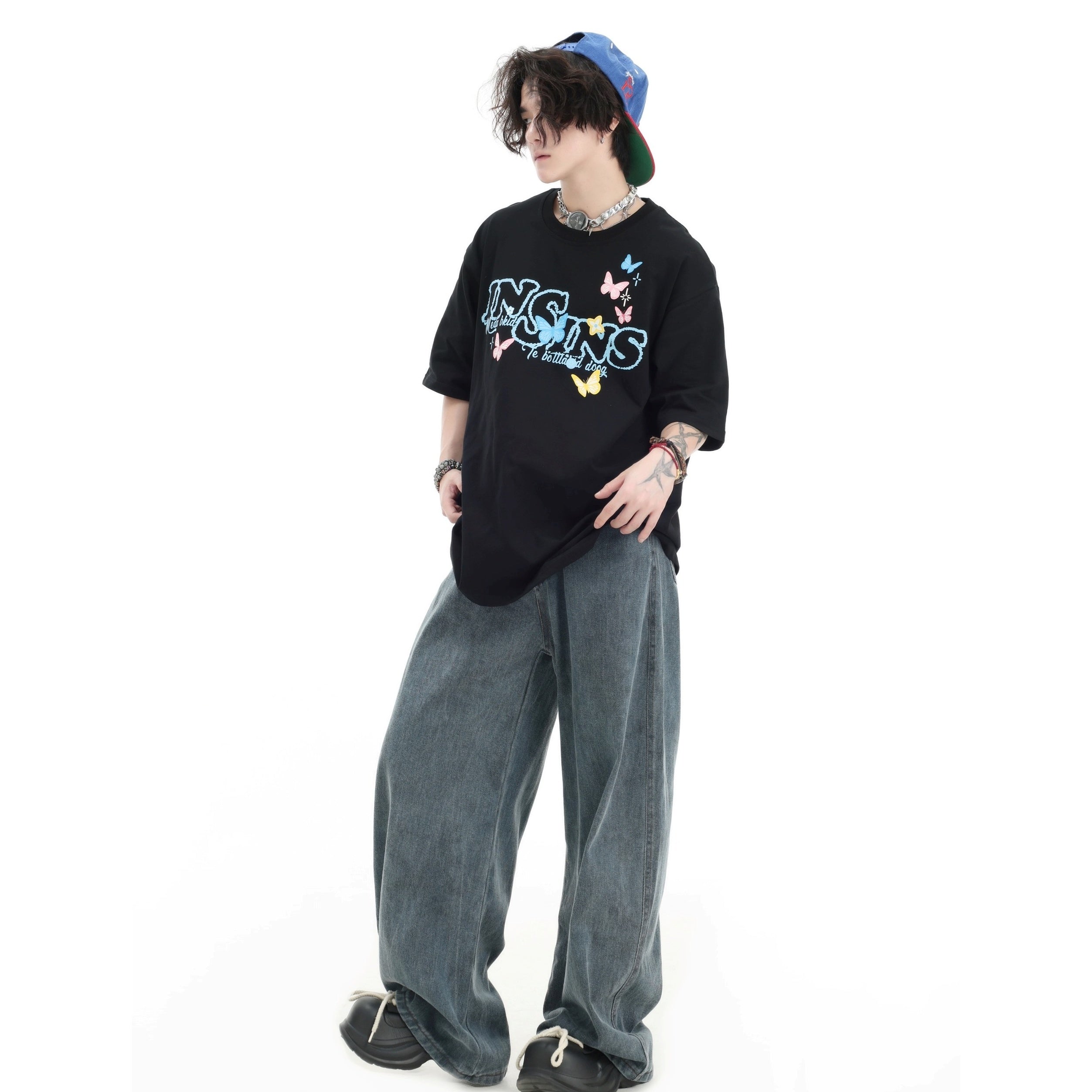 Splashed Ink Tie-dye Wide-Leg Jeans IN7070