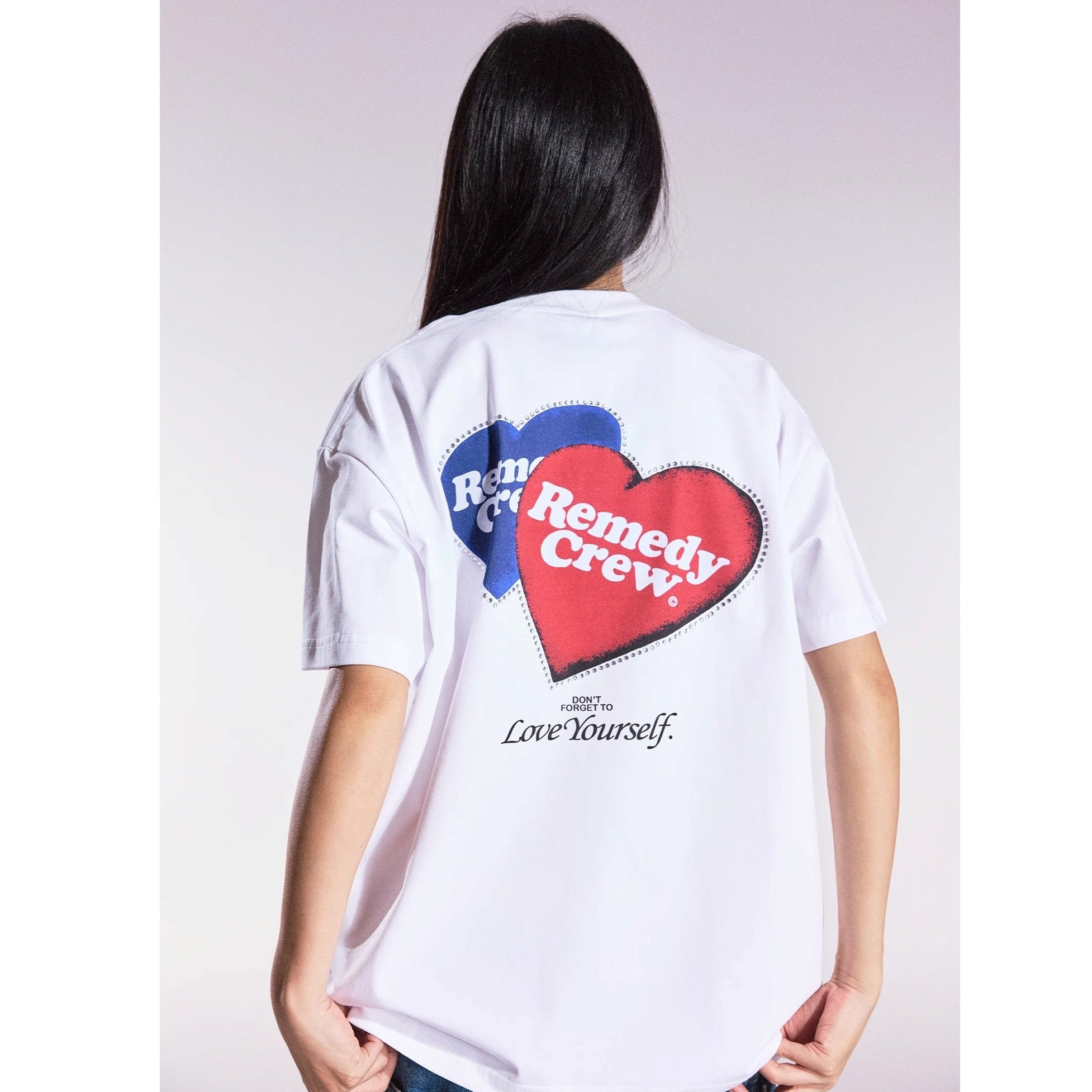 Heart Rhinestone Loose T-shirt MB7365