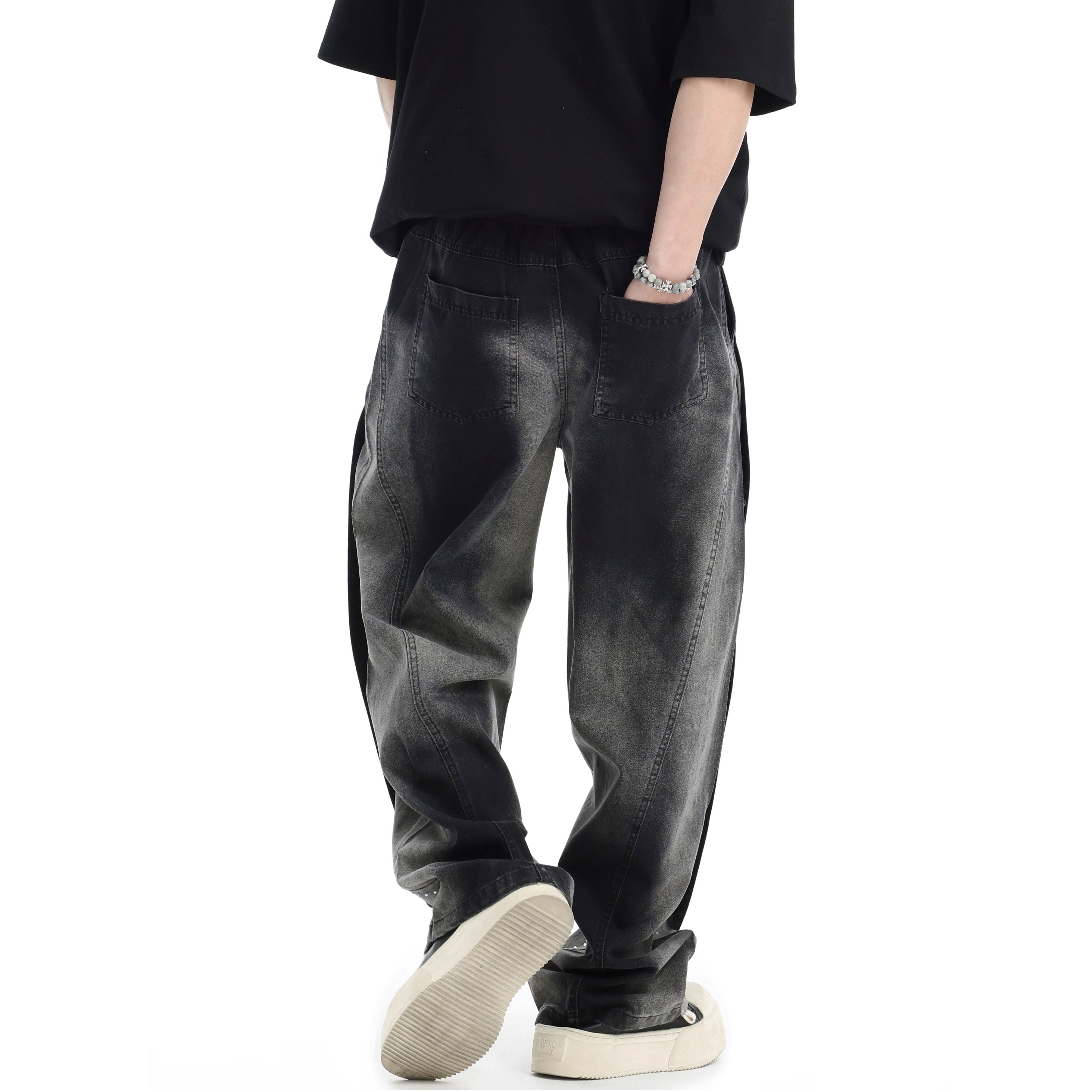 RhineStone Gradient Washed Loose Jeans IN7064