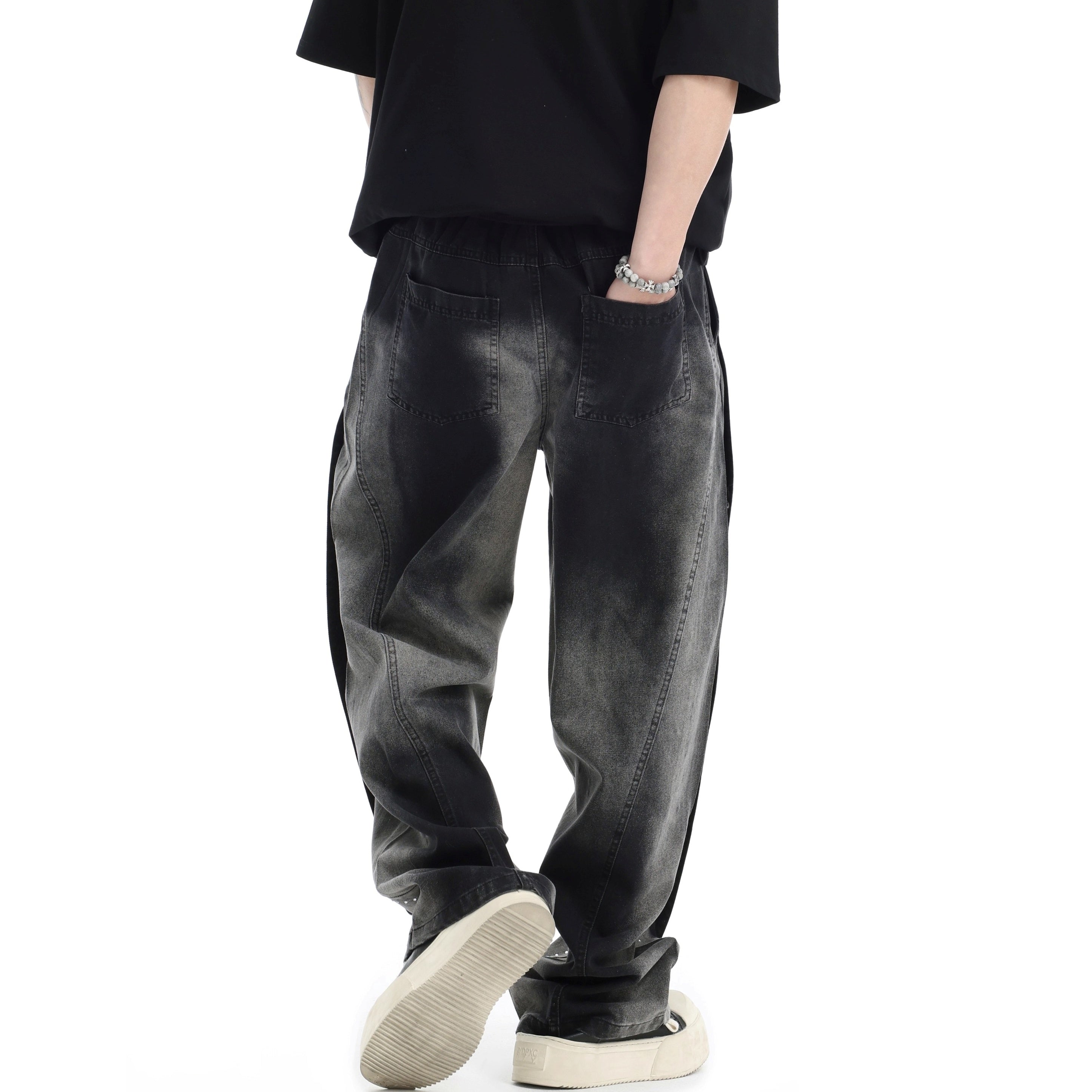 RhineStone Gradient Loose Distressed Washed Jeans IN7068