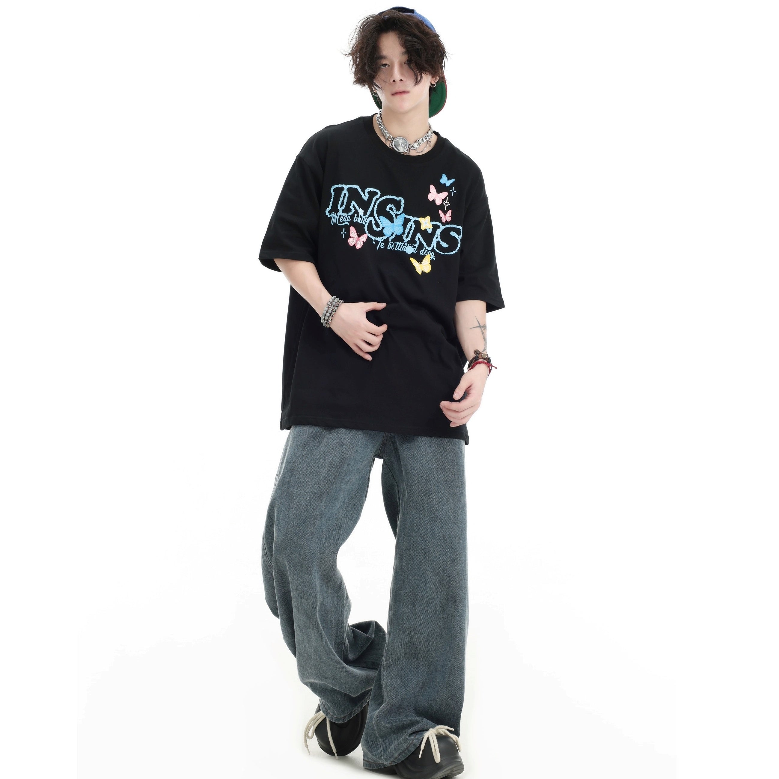 Splashed Ink Tie-dye Wide-Leg Jeans IN7070
