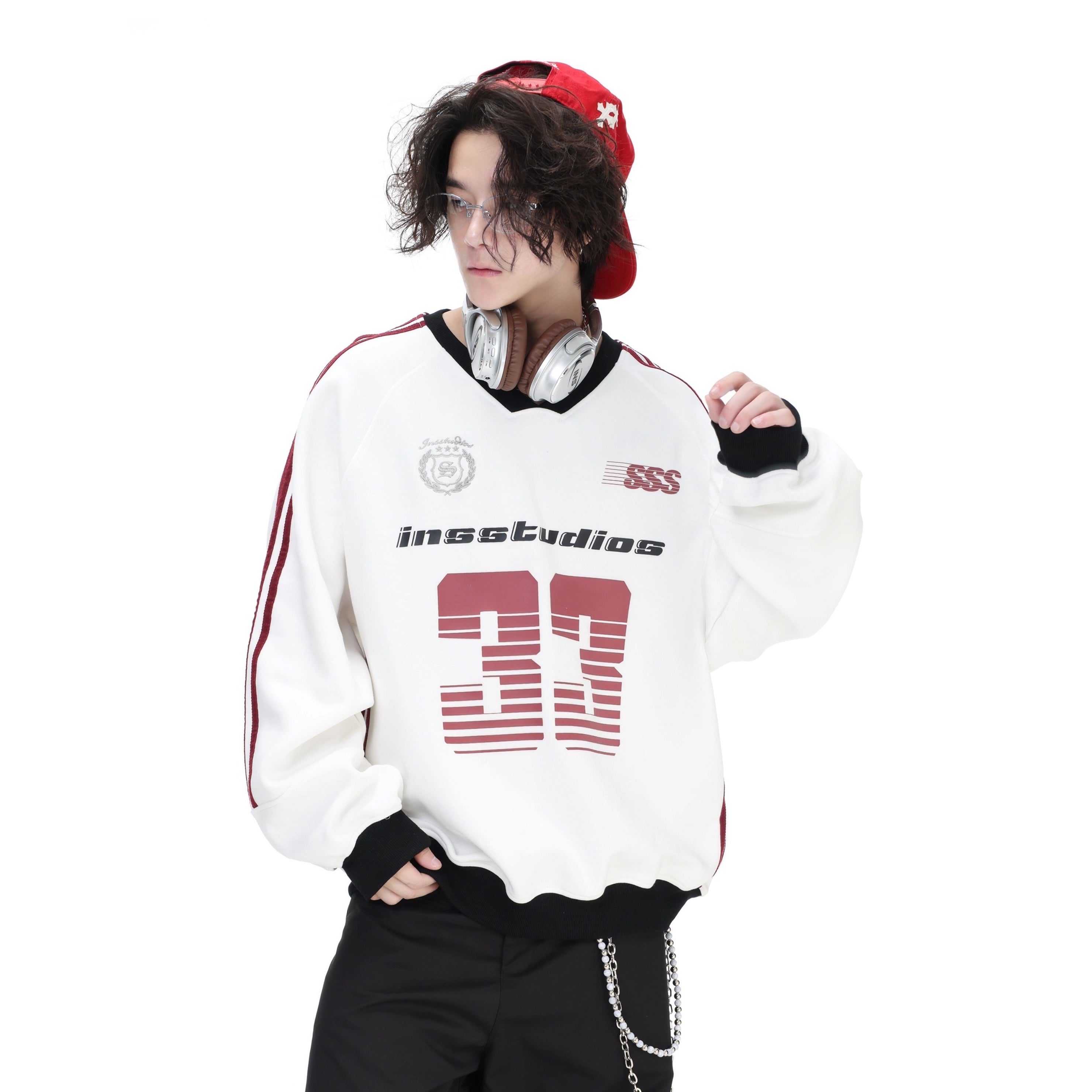 V-Neck Striped Jersey Sweatshirt IN7075