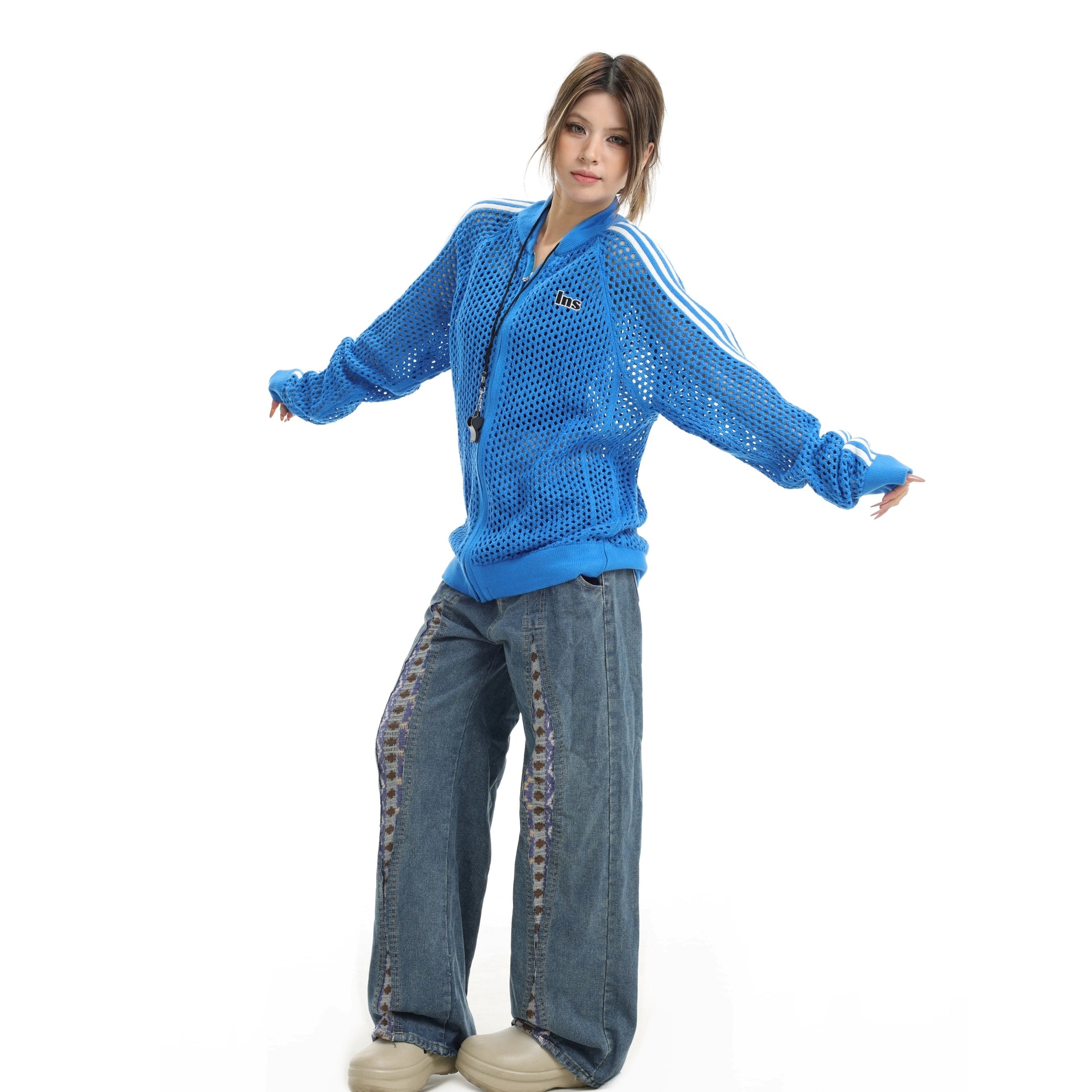 Raglan Mesh Cutout Cardigan Jacket IN7076