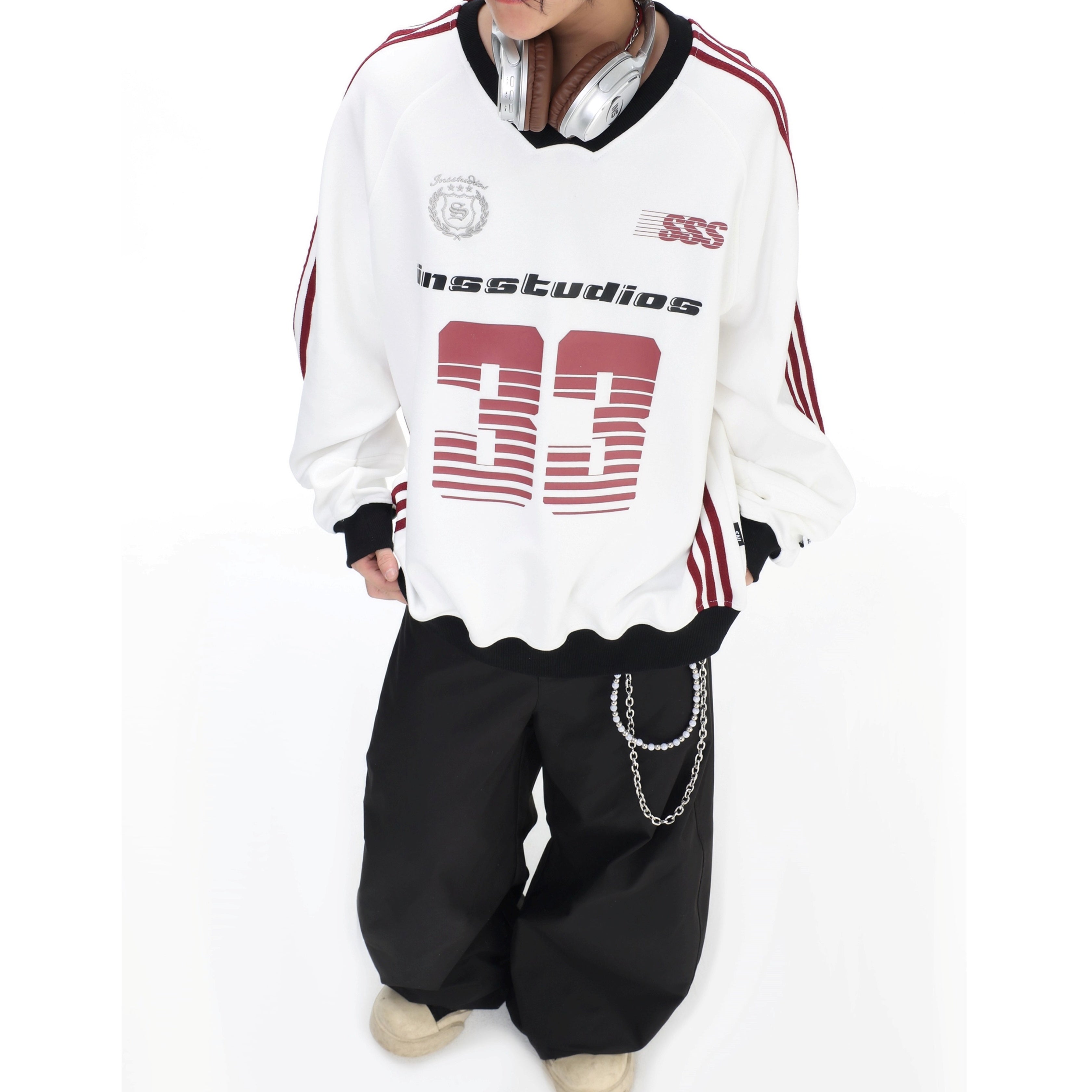 V-Neck Striped Jersey Sweatshirt IN7075