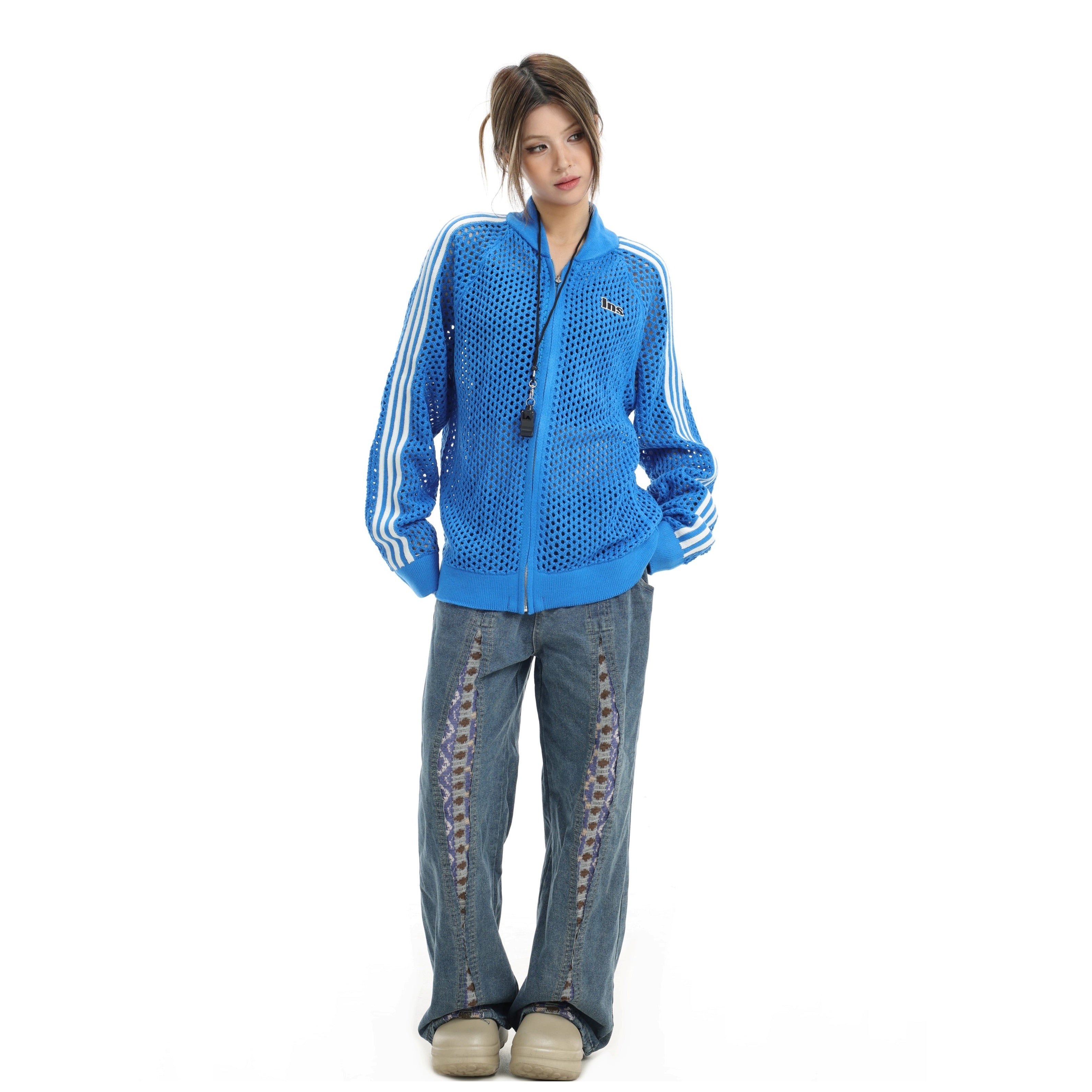 Raglan Mesh Cutout Cardigan Jacket IN7076