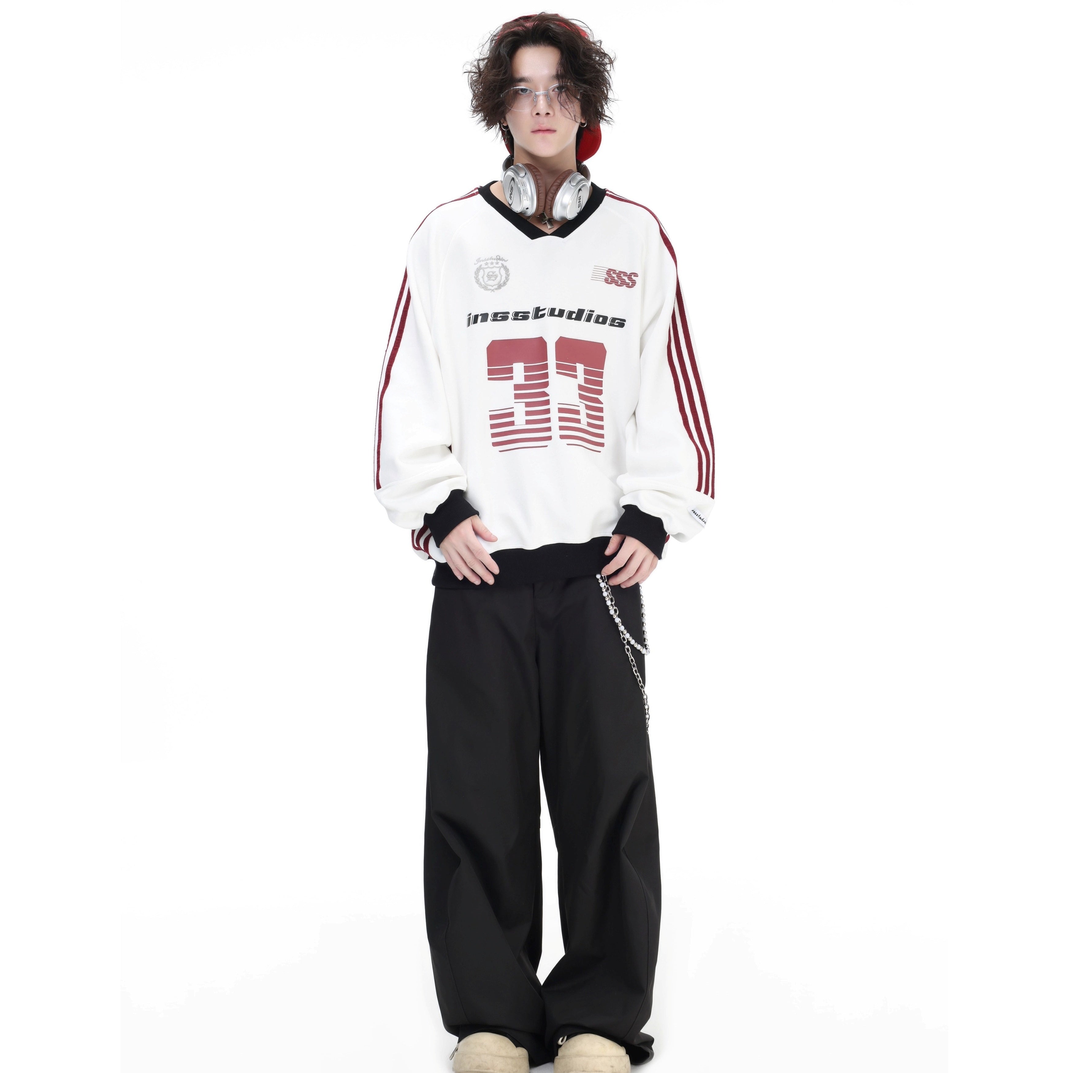 V-Neck Striped Jersey Sweatshirt IN7075