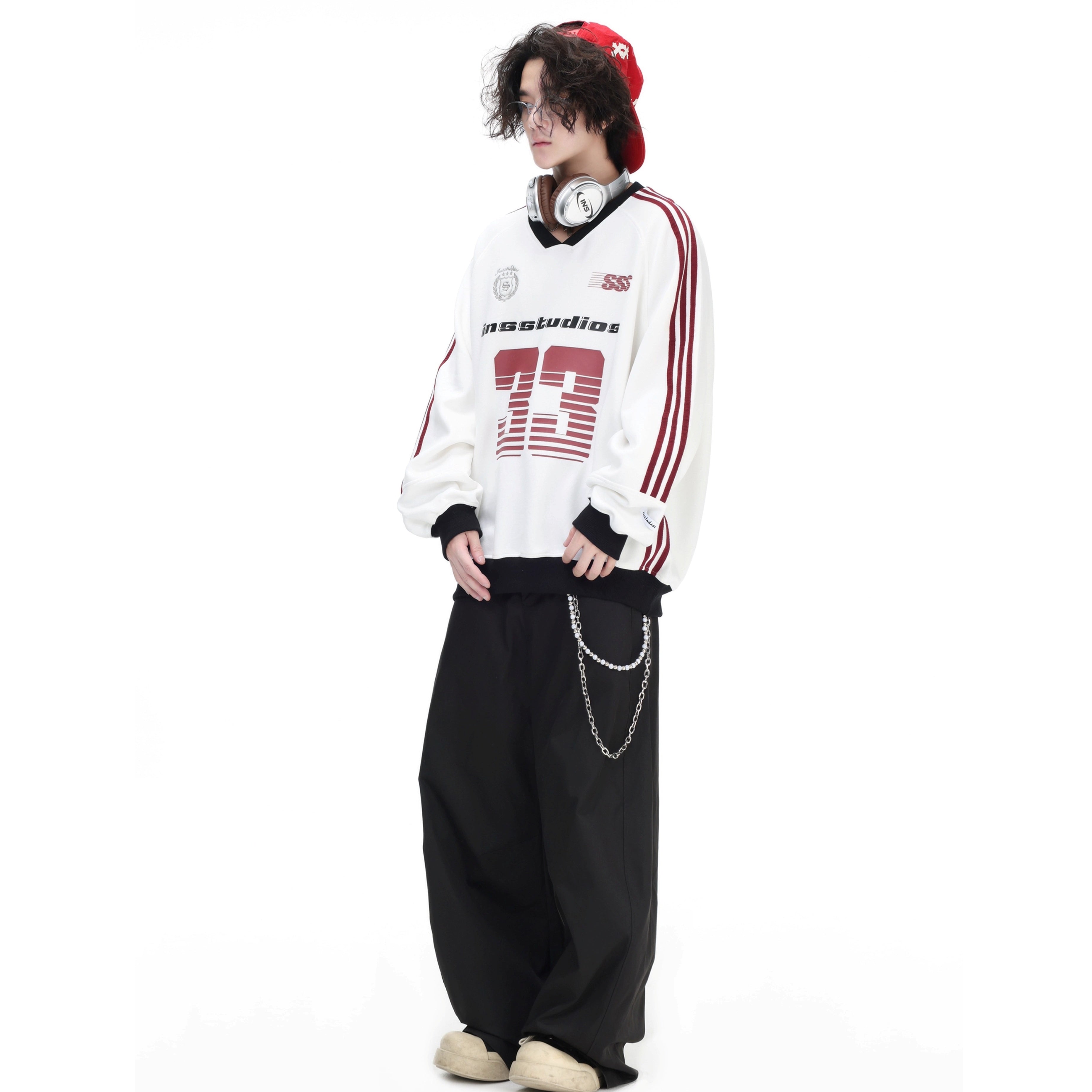 V-Neck Striped Jersey Sweatshirt IN7075