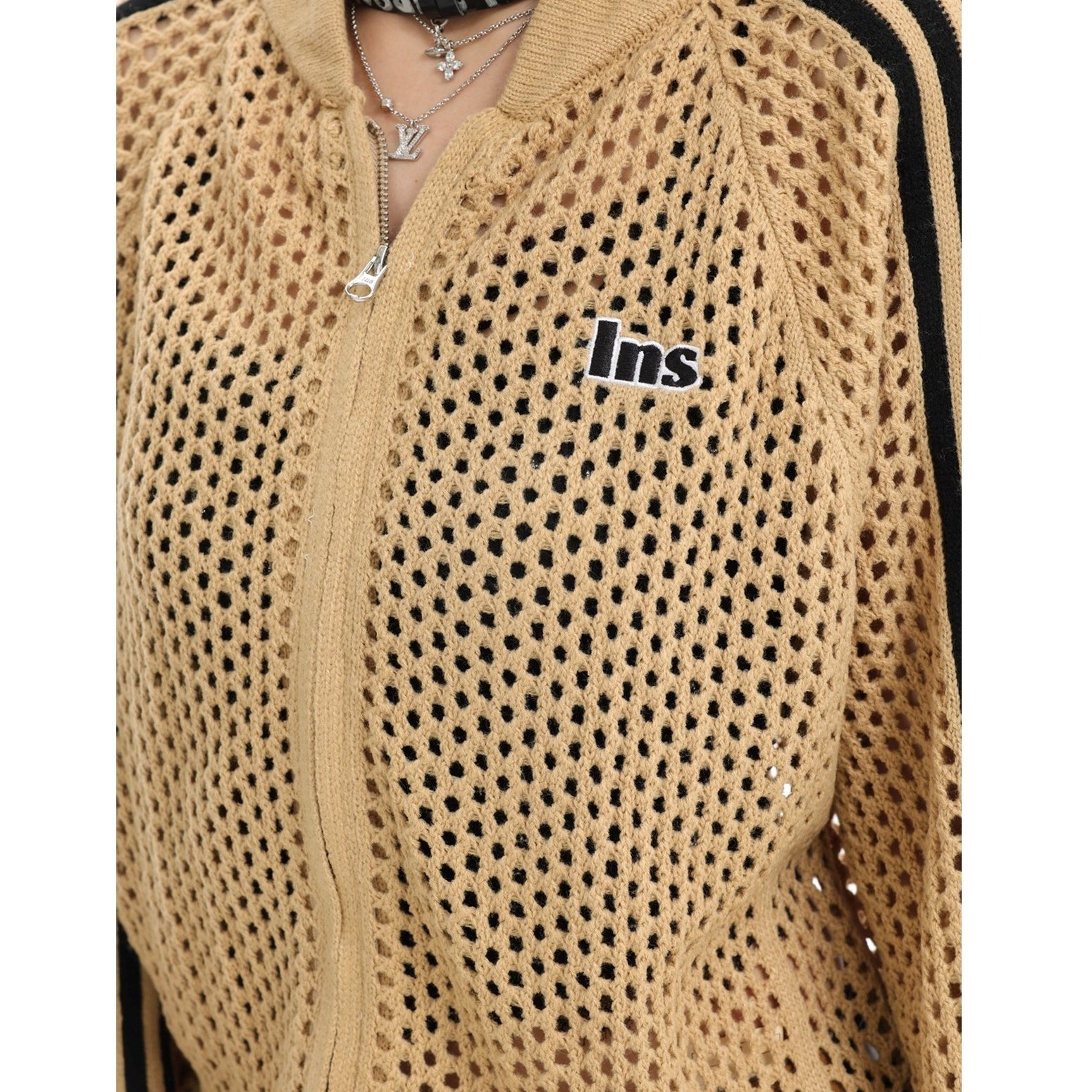 Raglan Mesh Cutout Cardigan Jacket IN7076