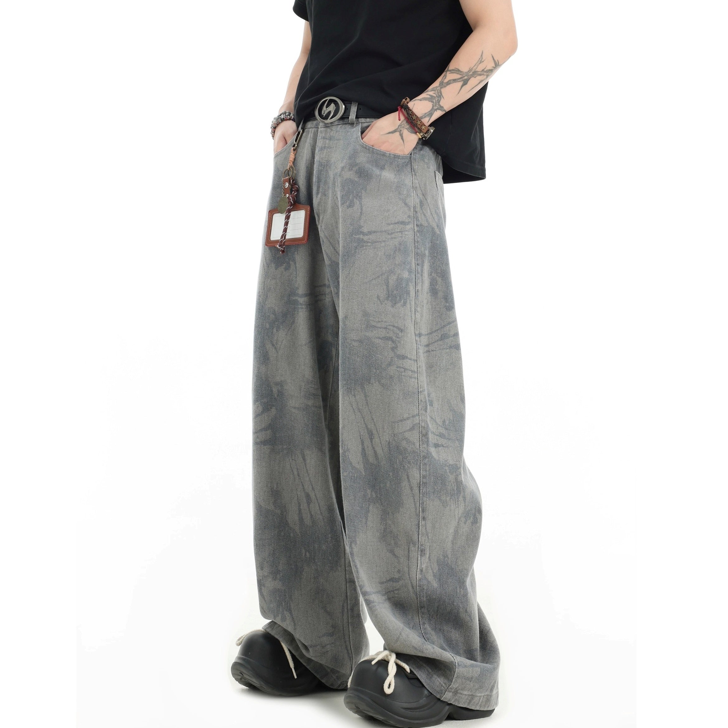 Splashed Ink Tie-dye Wide-Leg Jeans IN7070