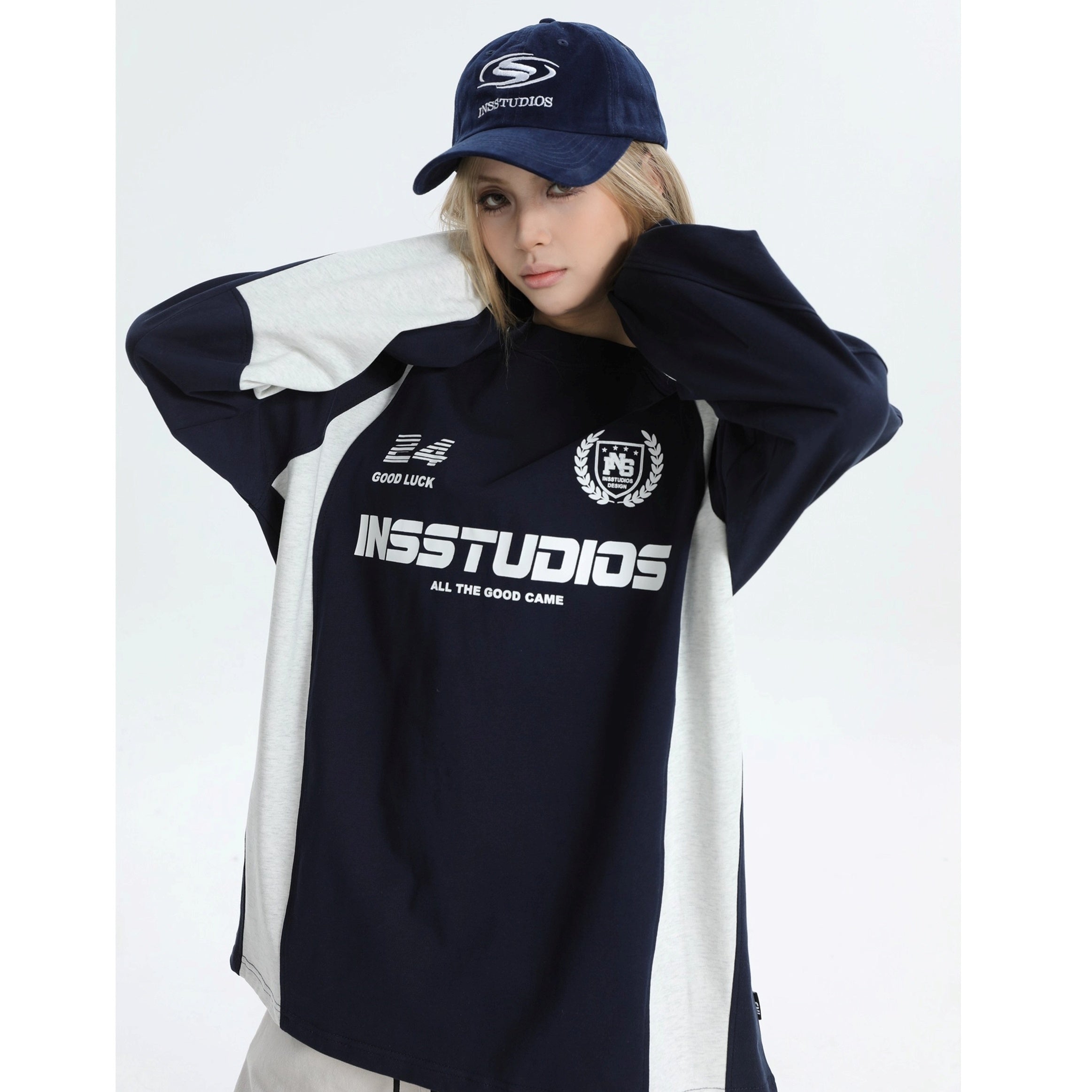 Contrasting Stitching Racing LOGO Long Sleeve T-shirt IN7074