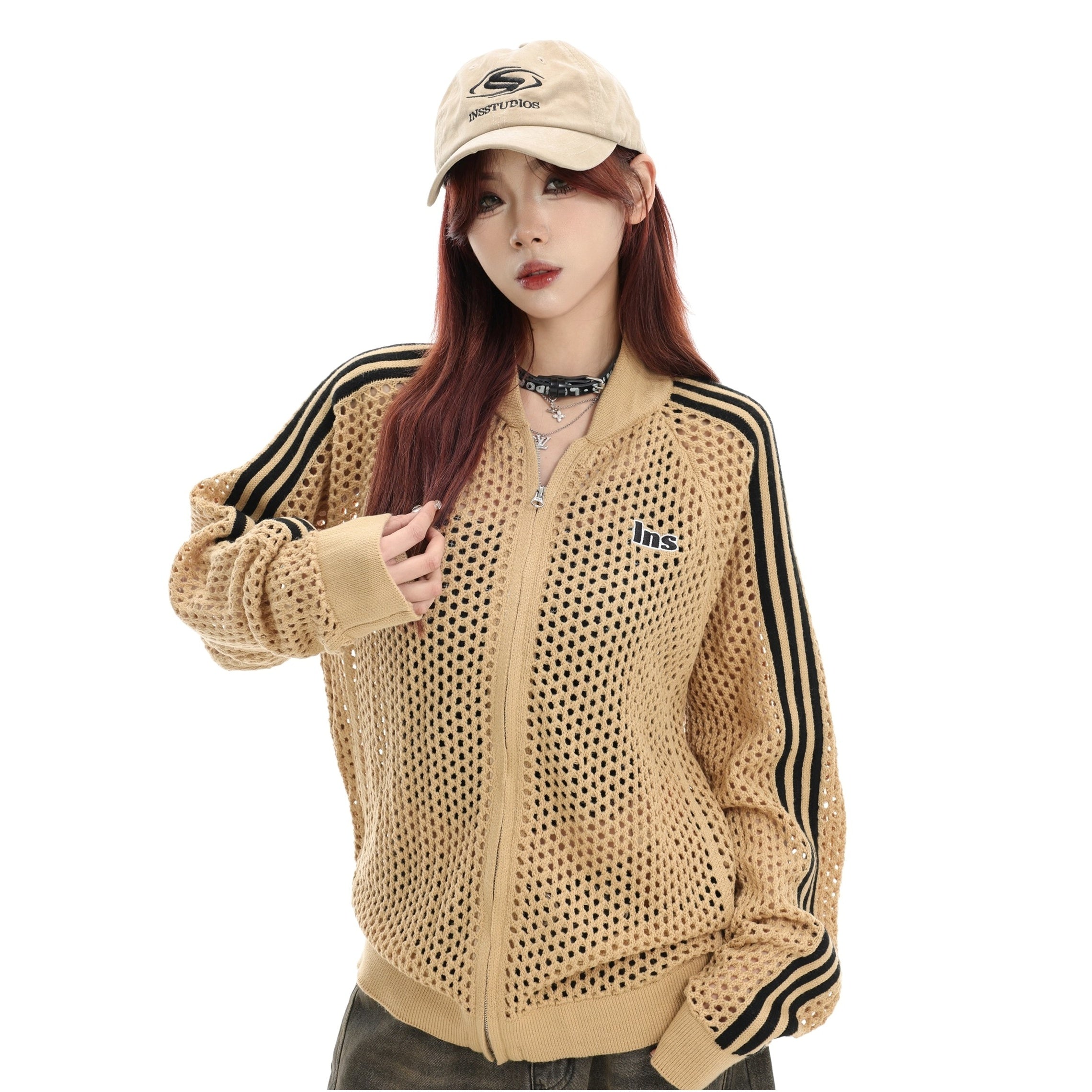 Raglan Mesh Cutout Cardigan Jacket IN7076