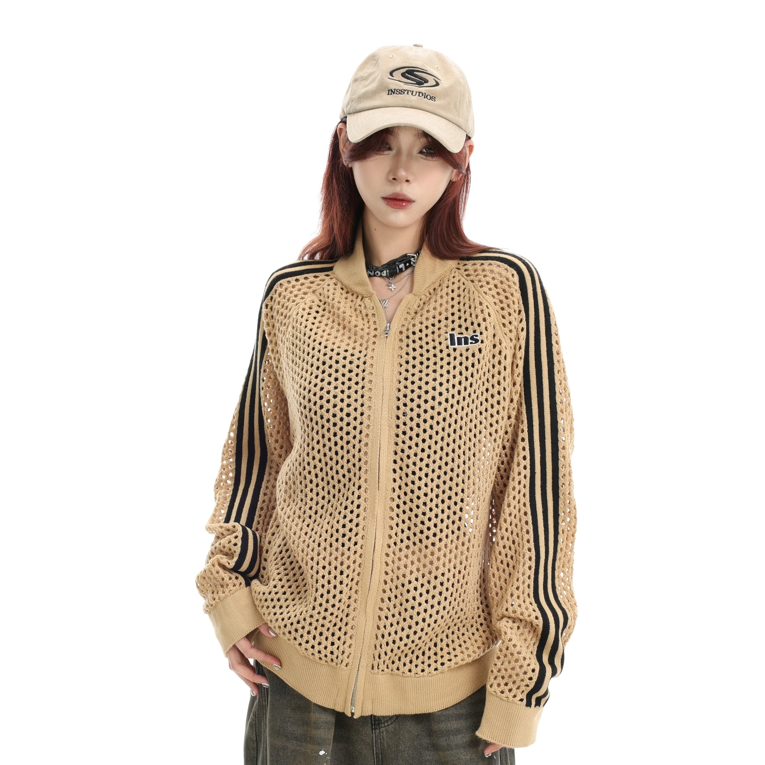 Raglan Mesh Cutout Cardigan Jacket IN7076