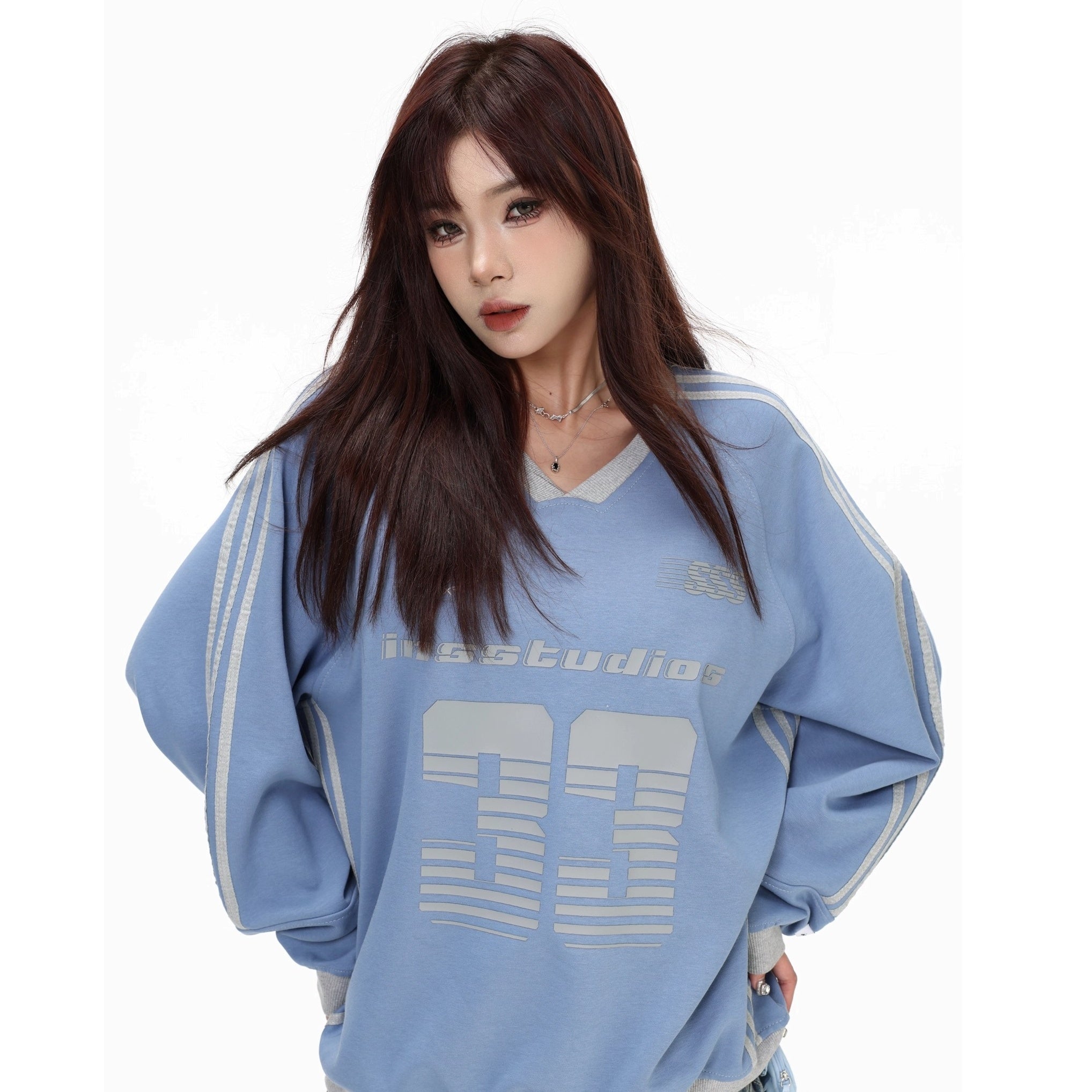 V-Neck Striped Jersey Sweatshirt IN7075