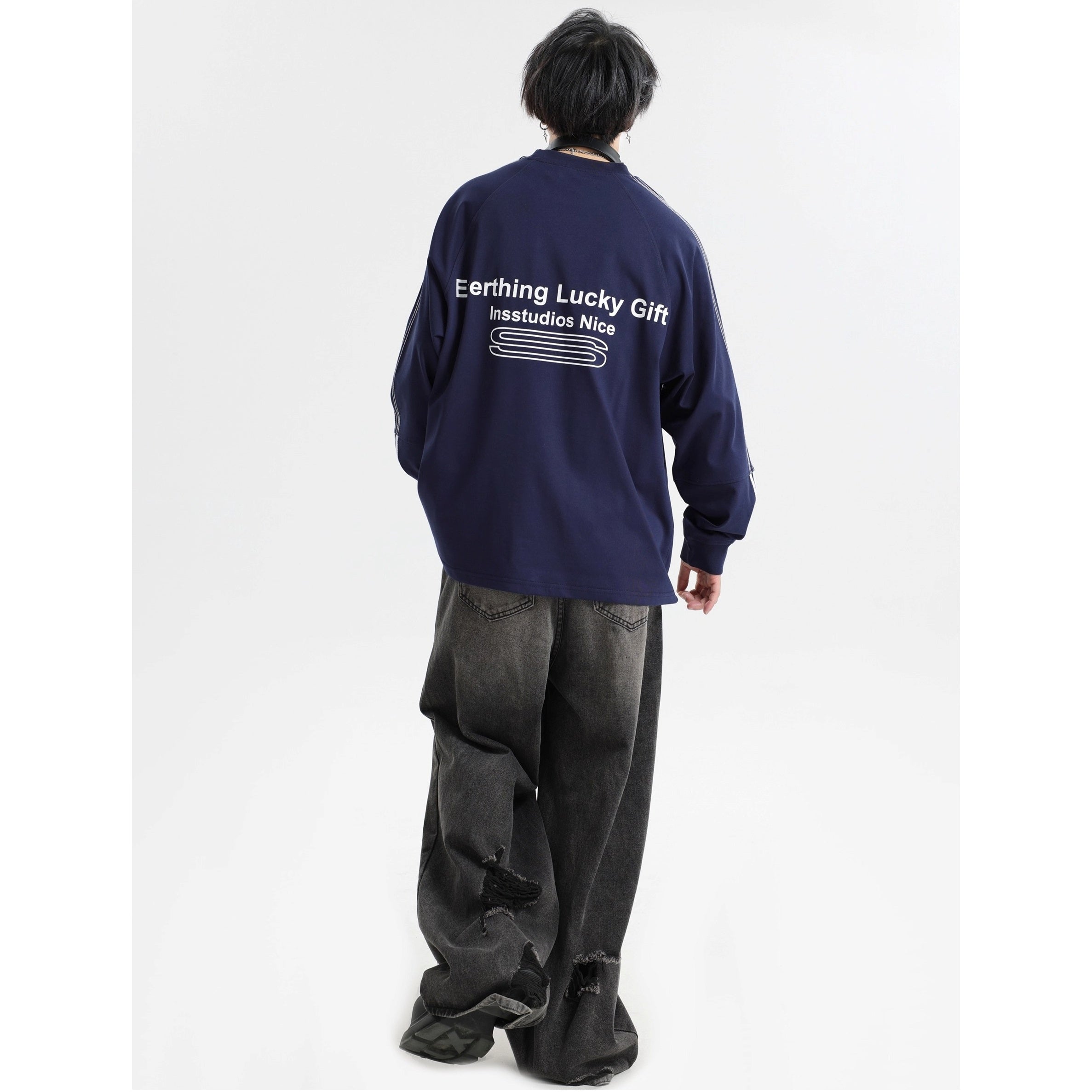 Dotted Line Three Bars LOGO Raglan Long Sleeve T-Shirt IN7071