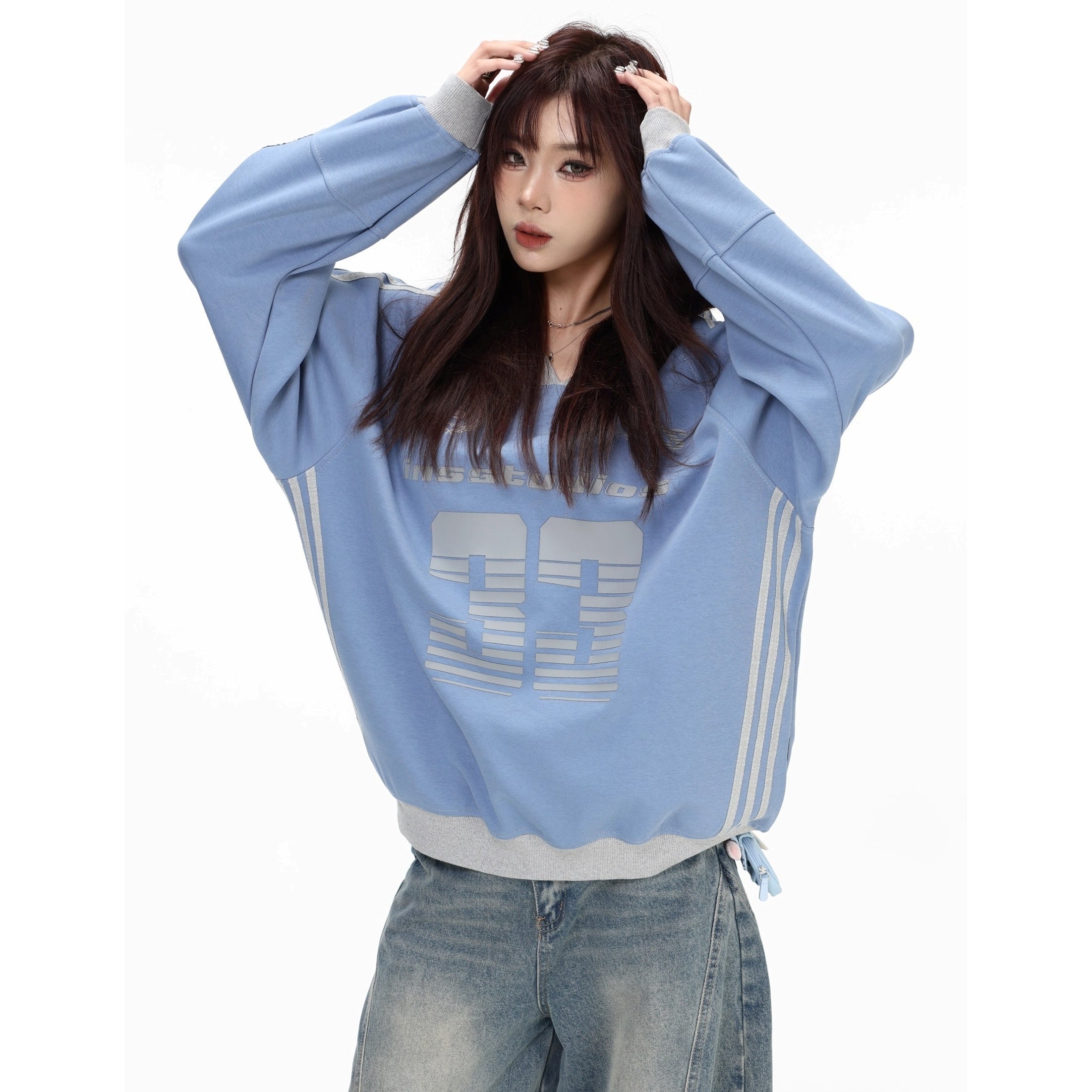 V-Neck Striped Jersey Sweatshirt IN7075