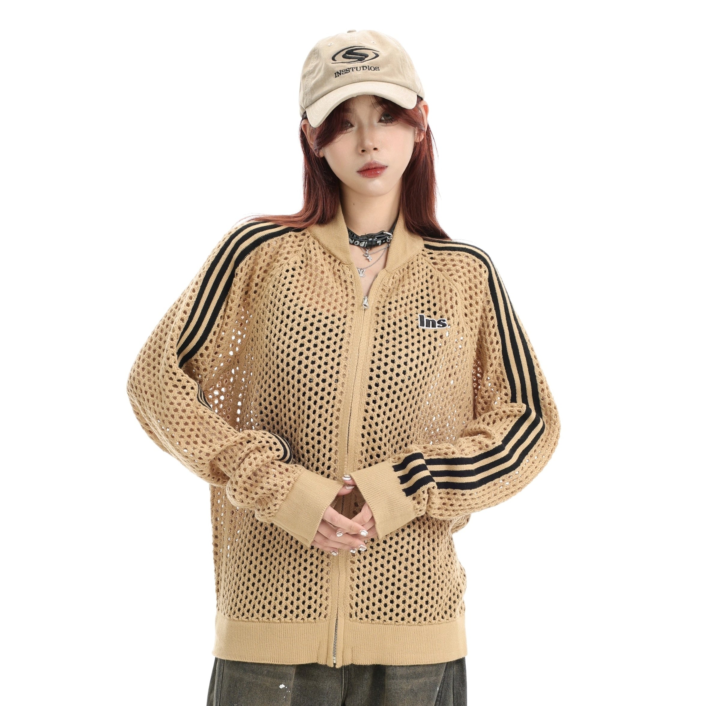 Raglan Mesh Cutout Cardigan Jacket IN7076