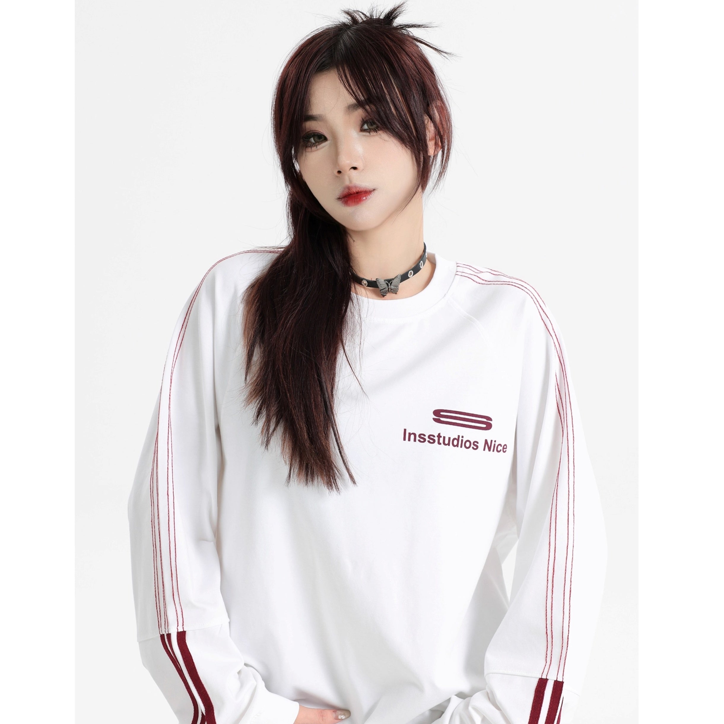Dotted Line Three Bars LOGO Raglan Long Sleeve T-Shirt IN7071