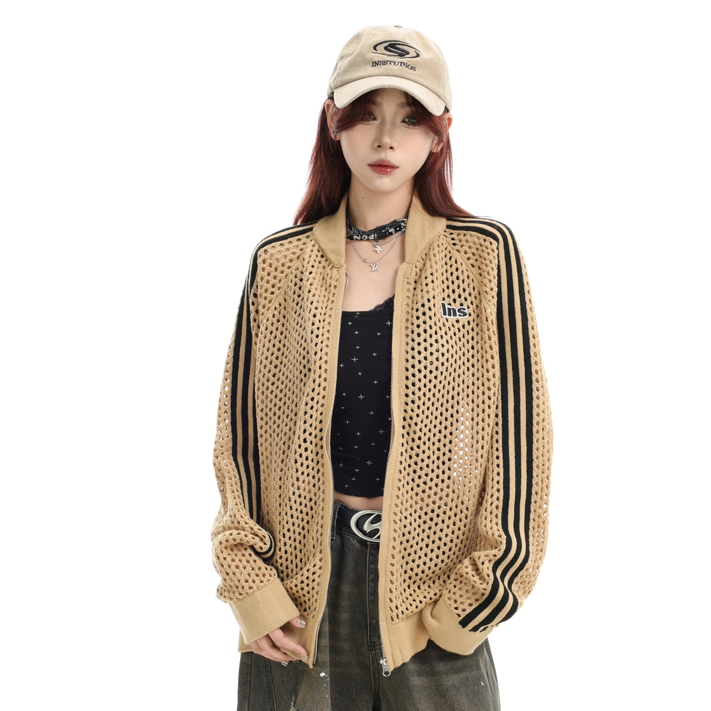 Raglan Mesh Cutout Cardigan Jacket IN7076