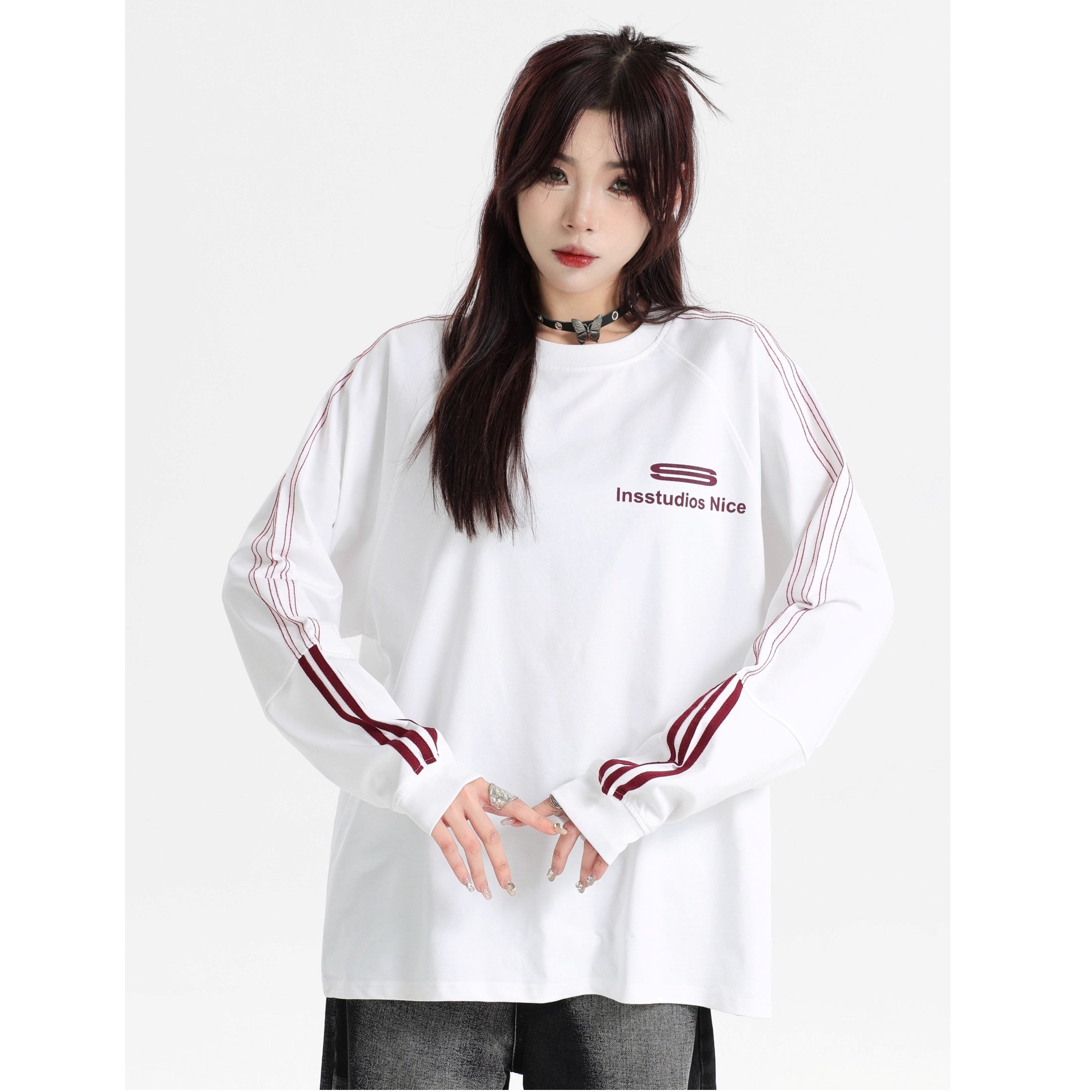 Dotted Line Three Bars LOGO Raglan Long Sleeve T-Shirt IN7071