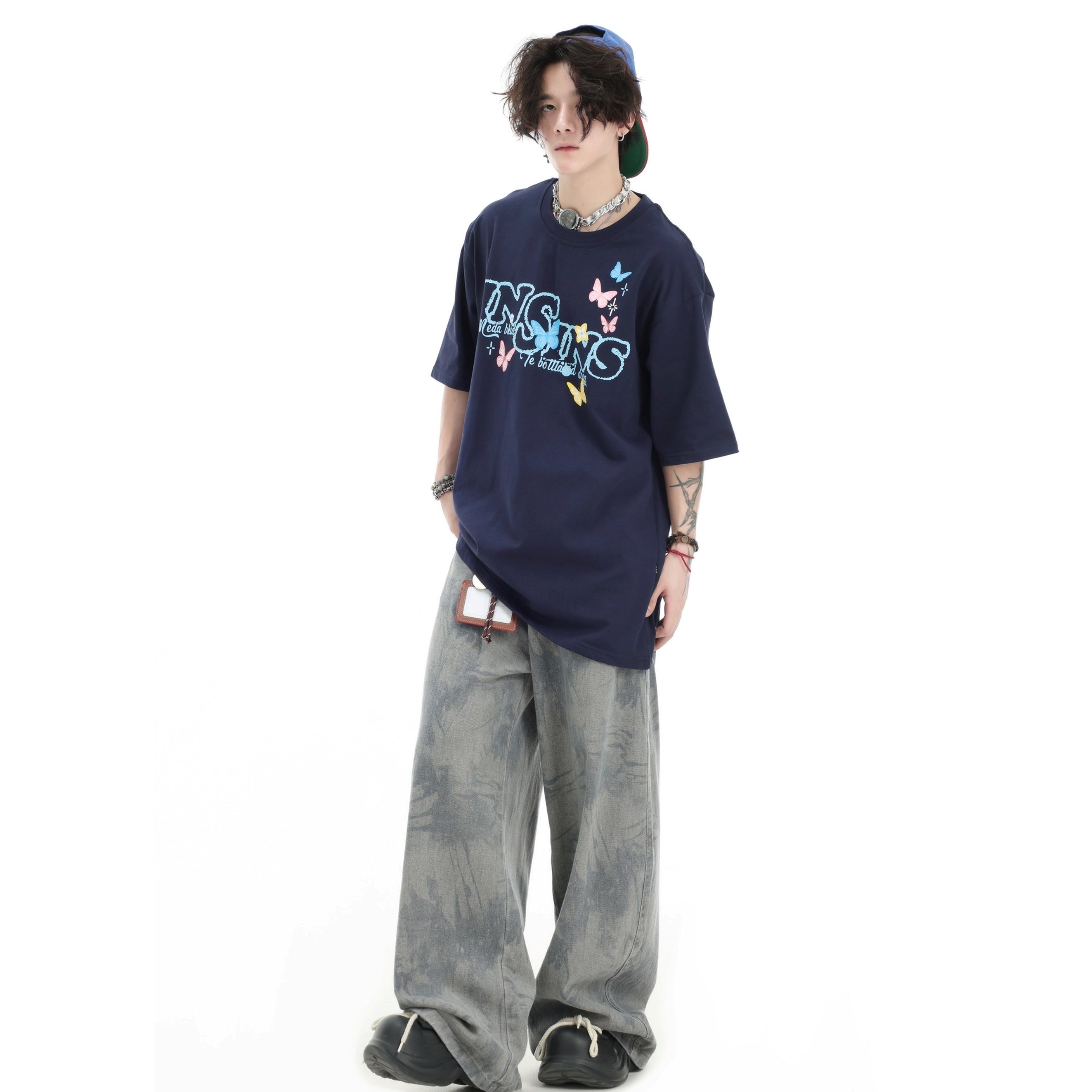 Splashed Ink Tie-dye Wide-Leg Jeans IN7070
