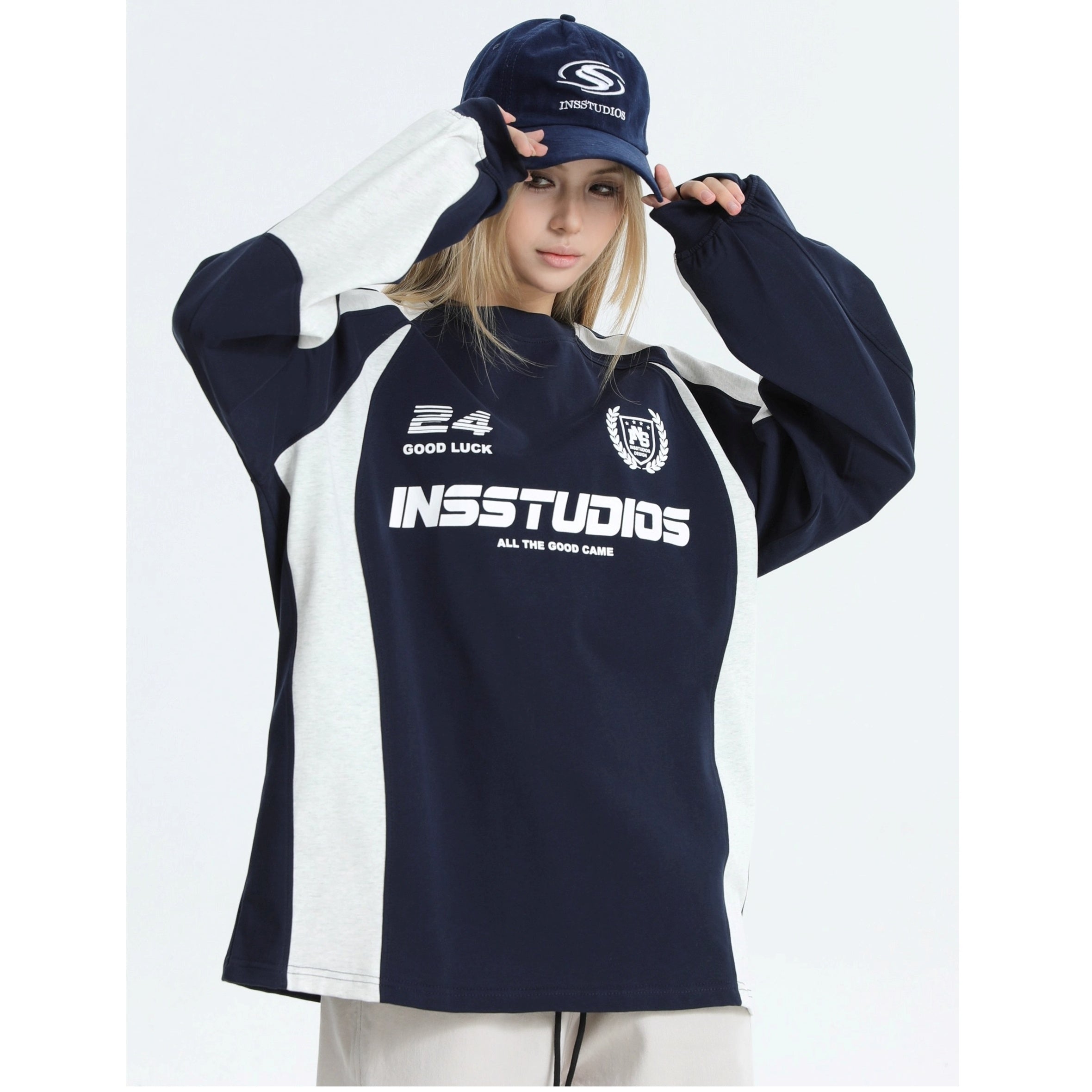 Contrasting Stitching Racing LOGO Long Sleeve T-shirt IN7074