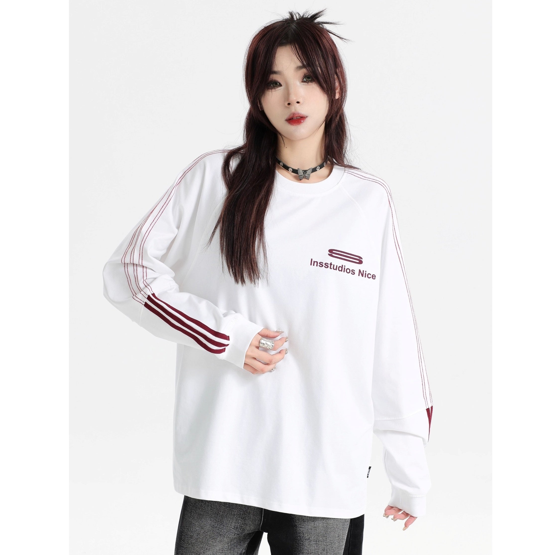 Dotted Line Three Bars LOGO Raglan Long Sleeve T-Shirt IN7071