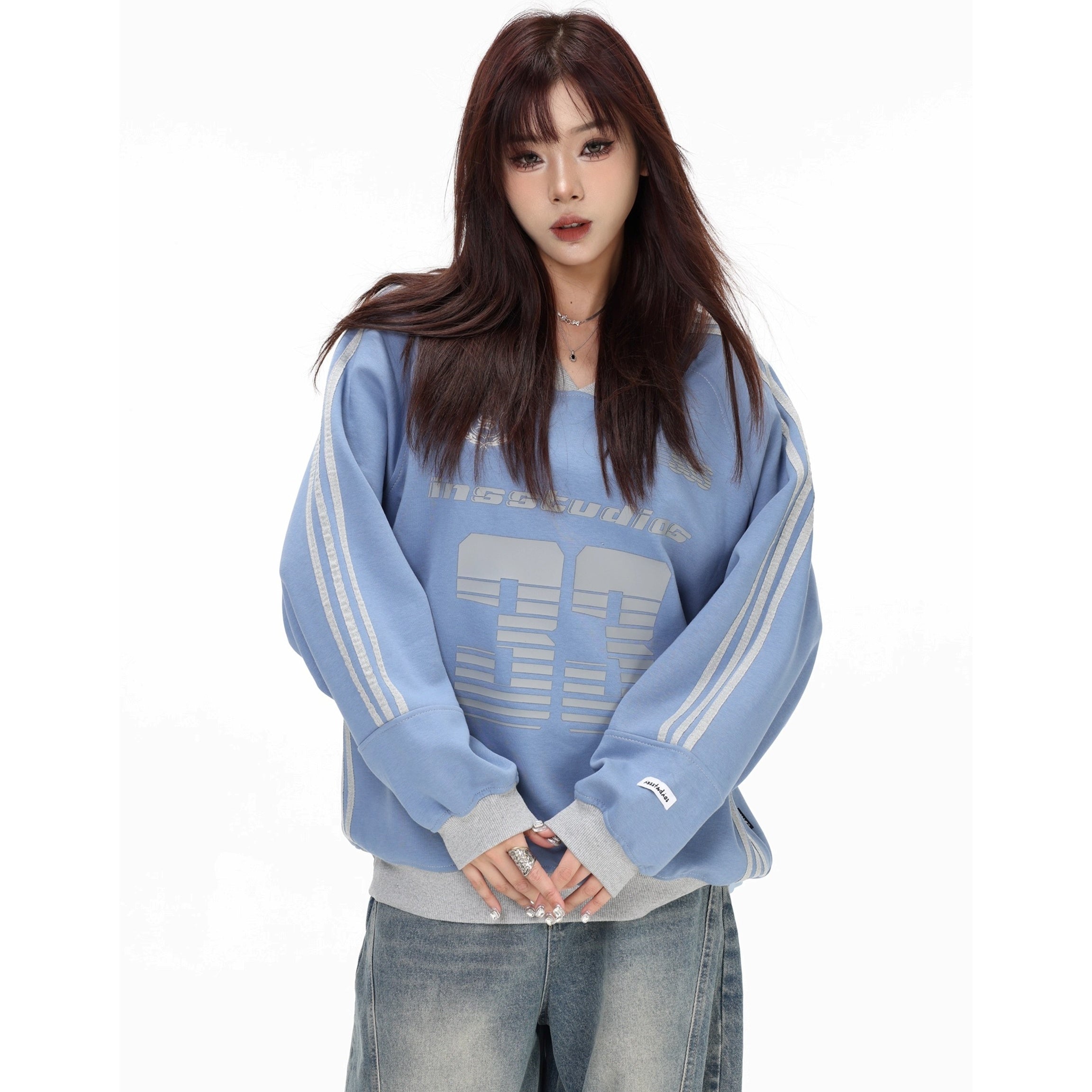 V-Neck Striped Jersey Sweatshirt IN7075