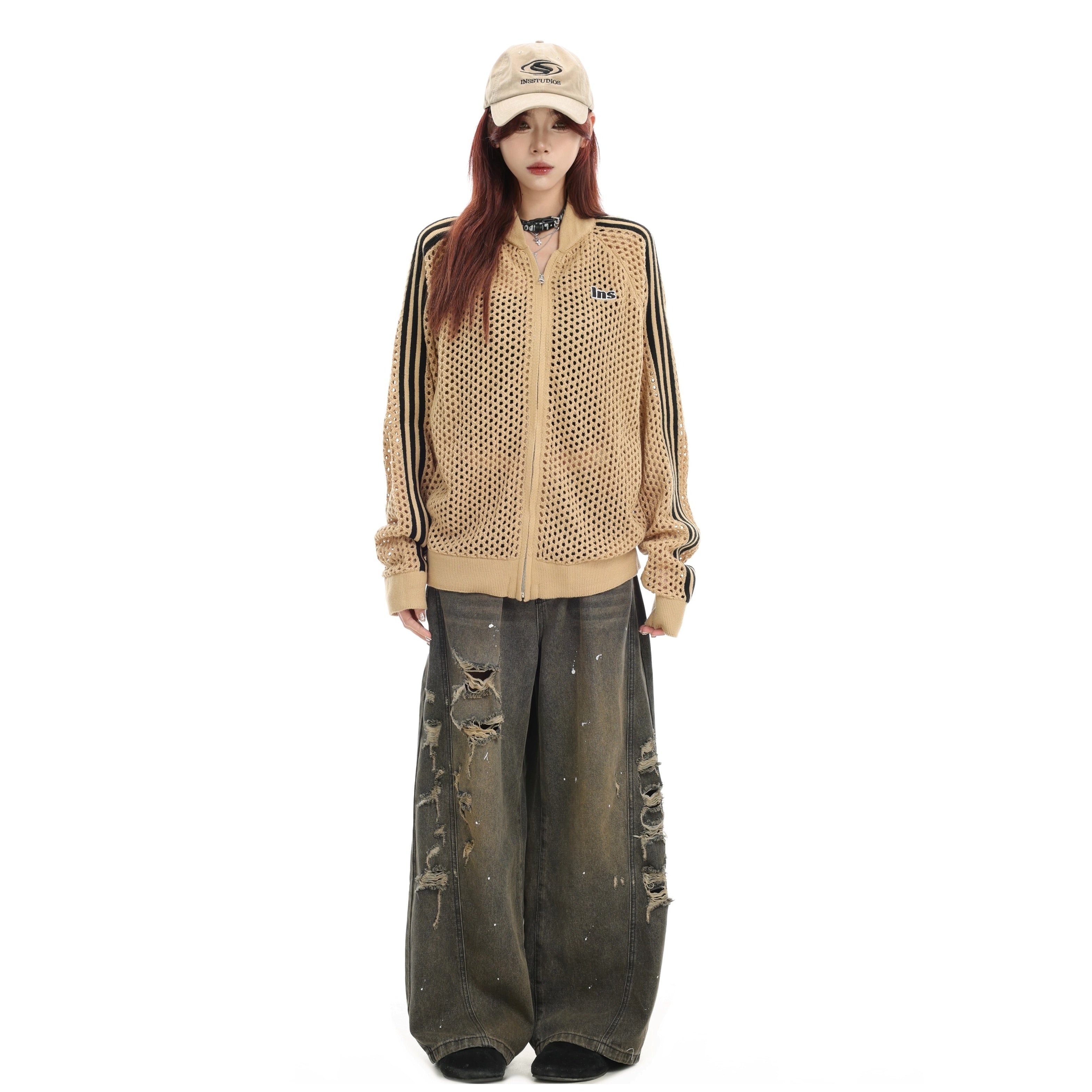 Raglan Mesh Cutout Cardigan Jacket IN7076