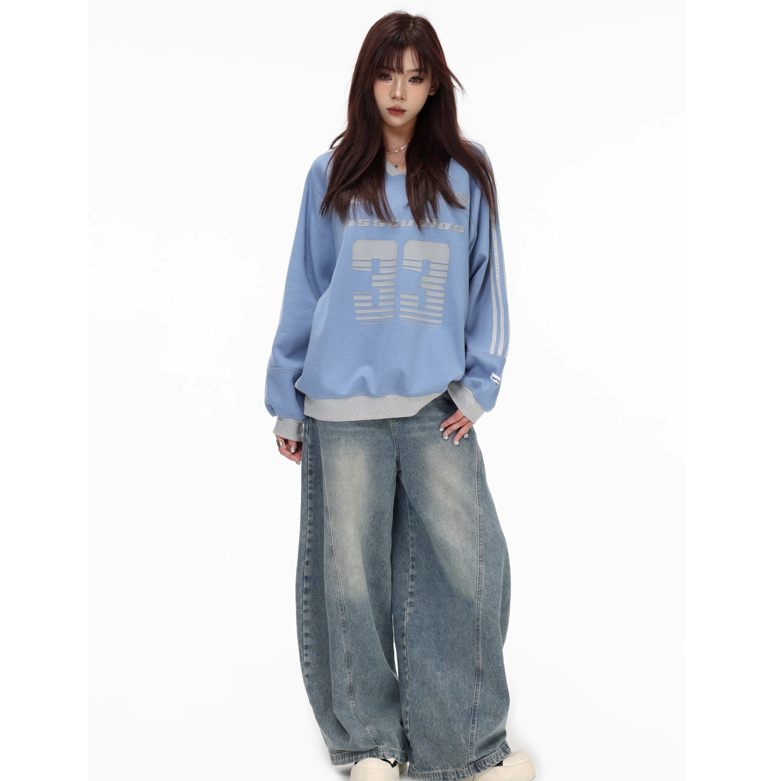 V-Neck Striped Jersey Sweatshirt IN7075