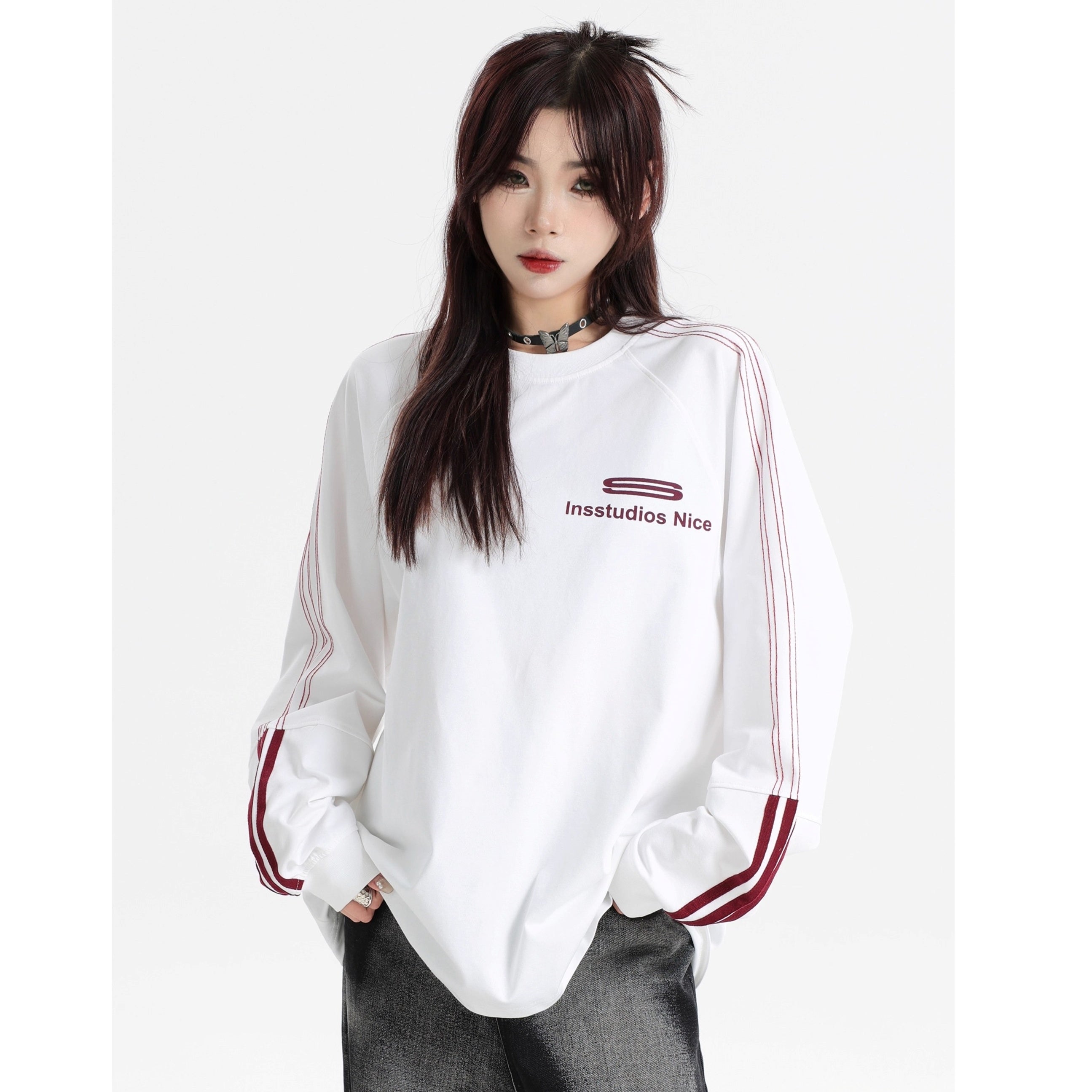 Dotted Line Three Bars LOGO Raglan Long Sleeve T-Shirt IN7071