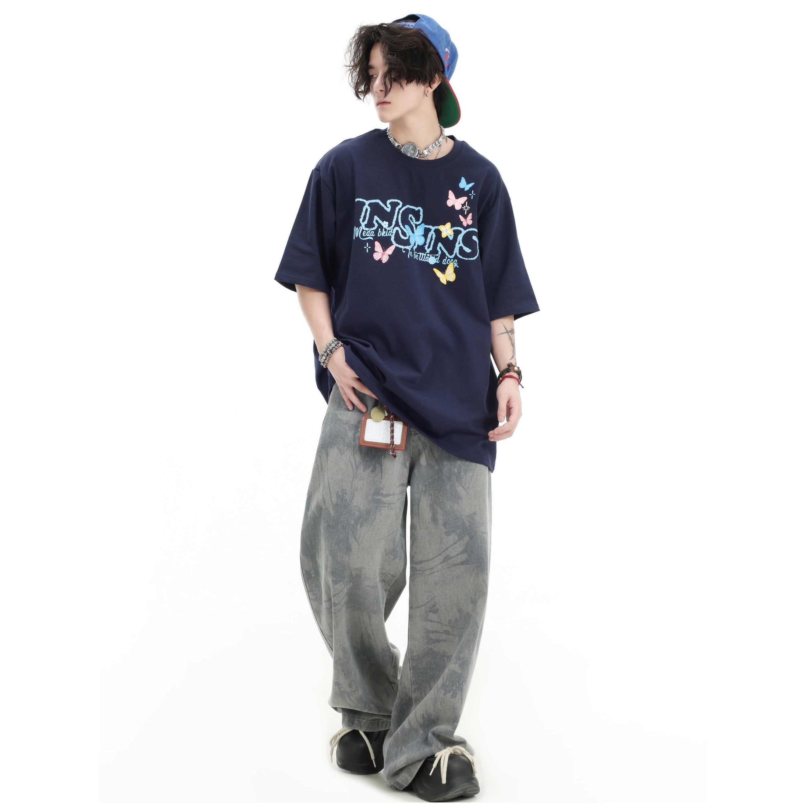 Splashed Ink Tie-dye Wide-Leg Jeans IN7070