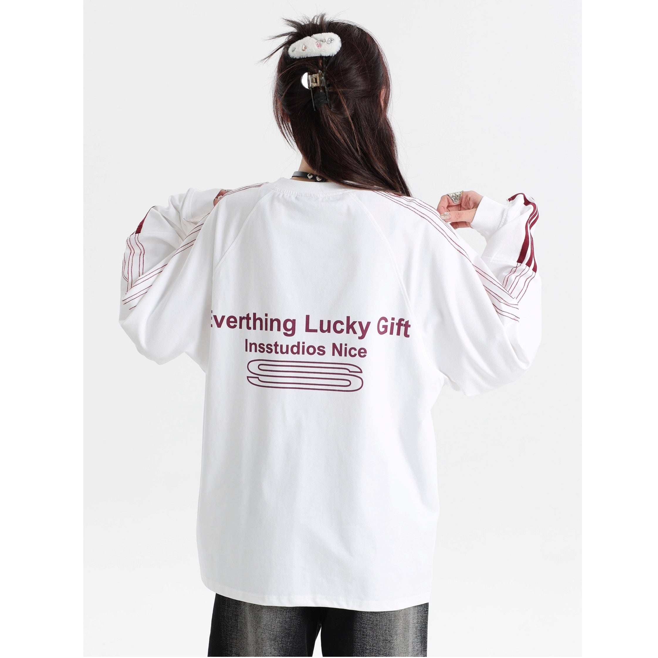 Dotted Line Three Bars LOGO Raglan Long Sleeve T-Shirt IN7071