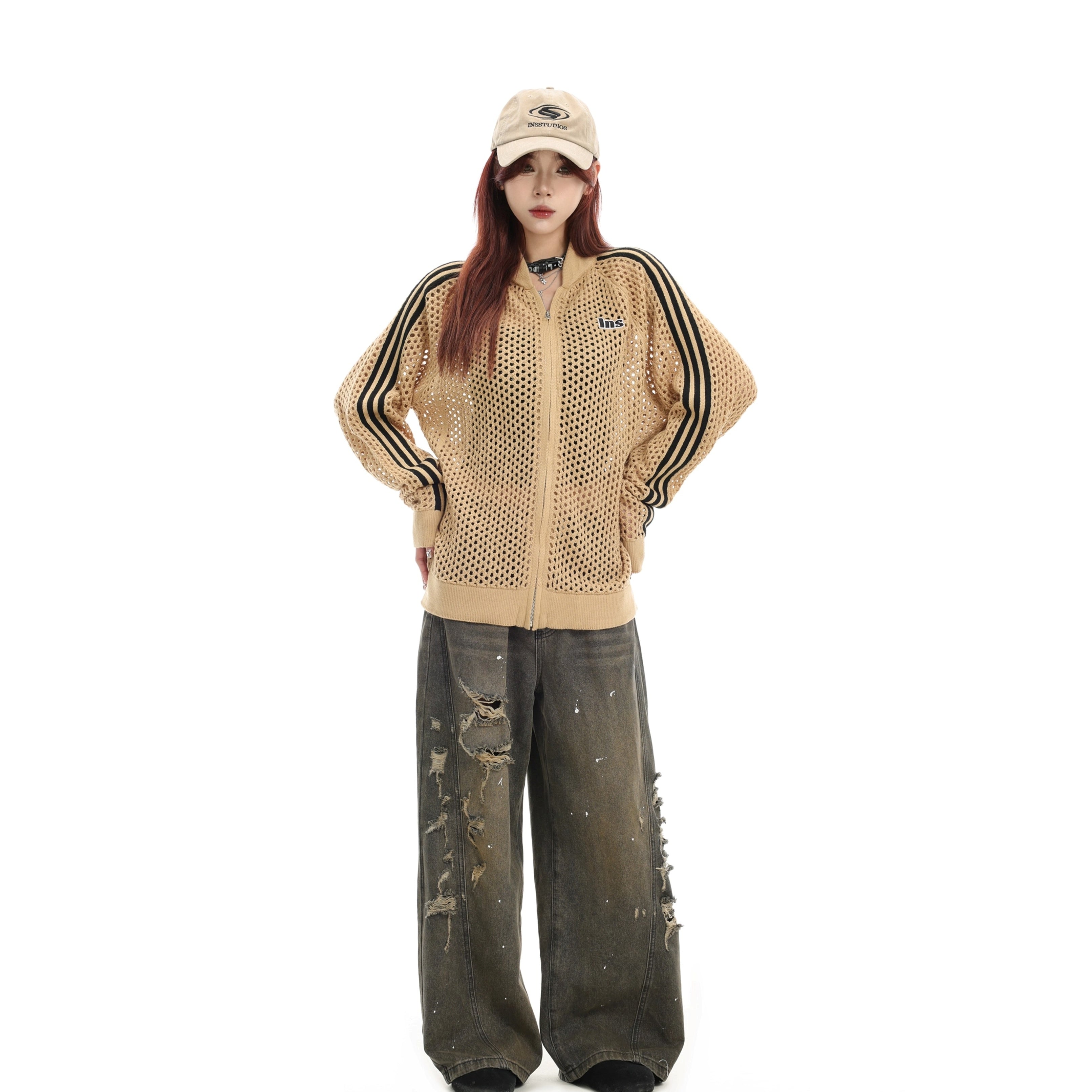 Raglan Mesh Cutout Cardigan Jacket IN7076