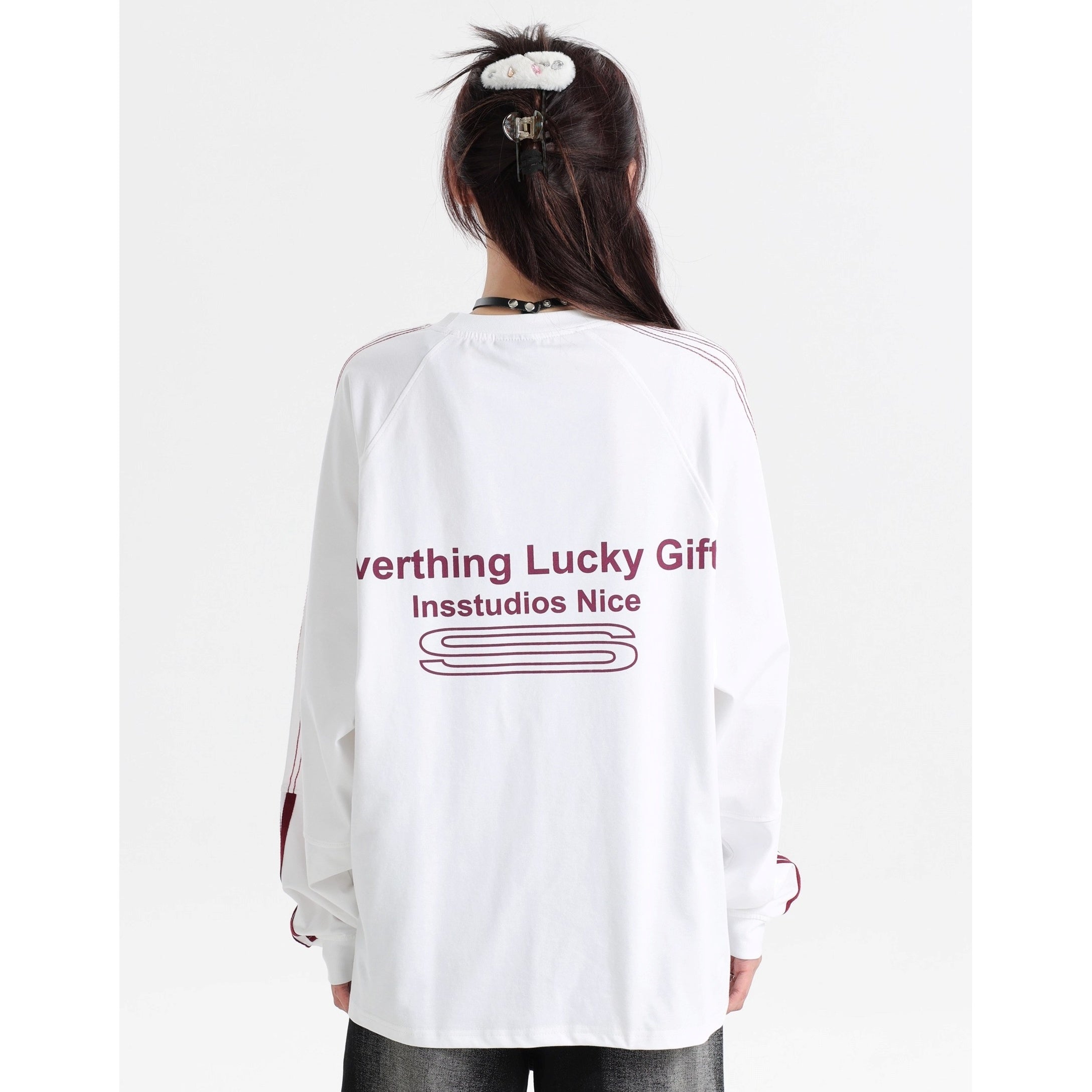 Dotted Line Three Bars LOGO Raglan Long Sleeve T-Shirt IN7071
