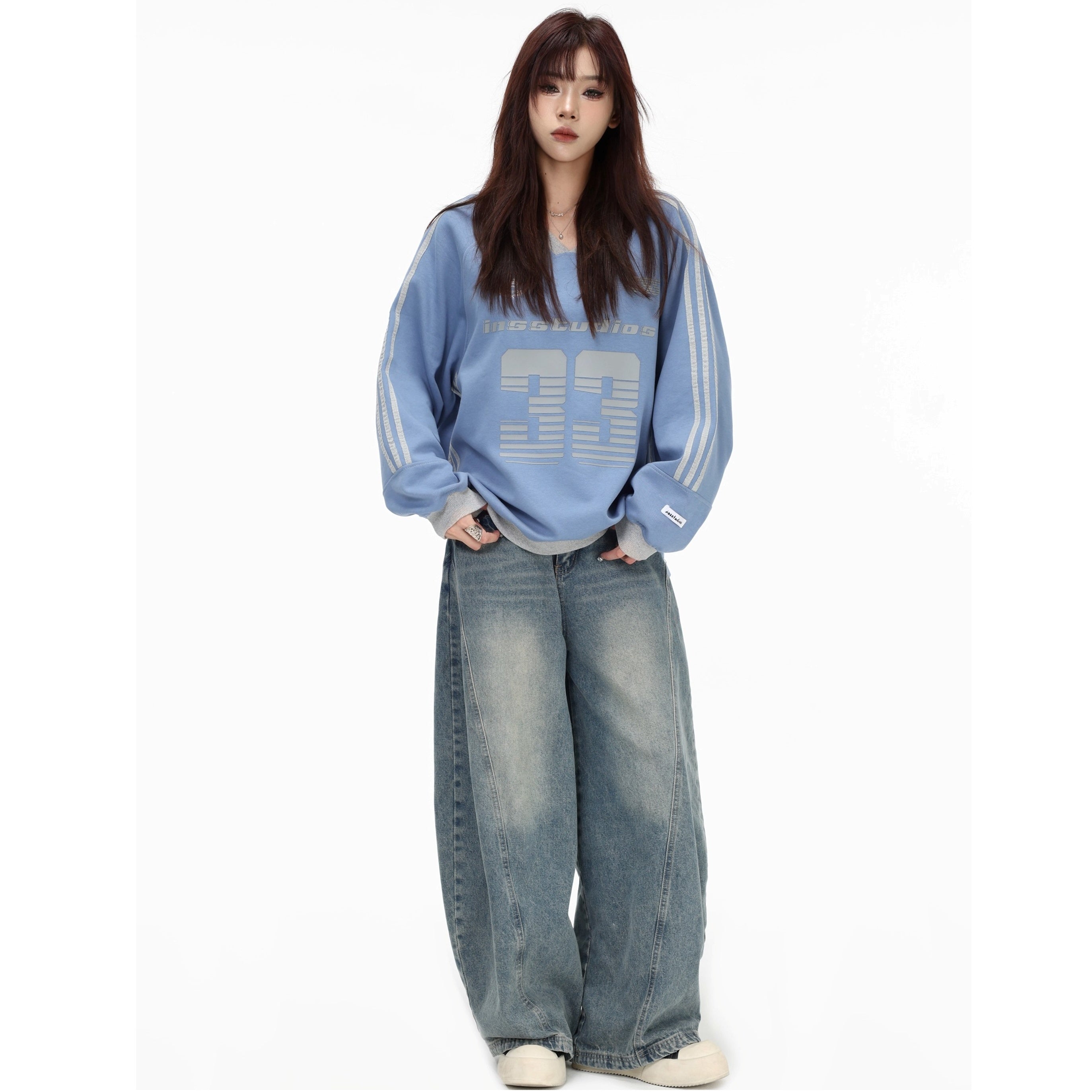 V-Neck Striped Jersey Sweatshirt IN7075