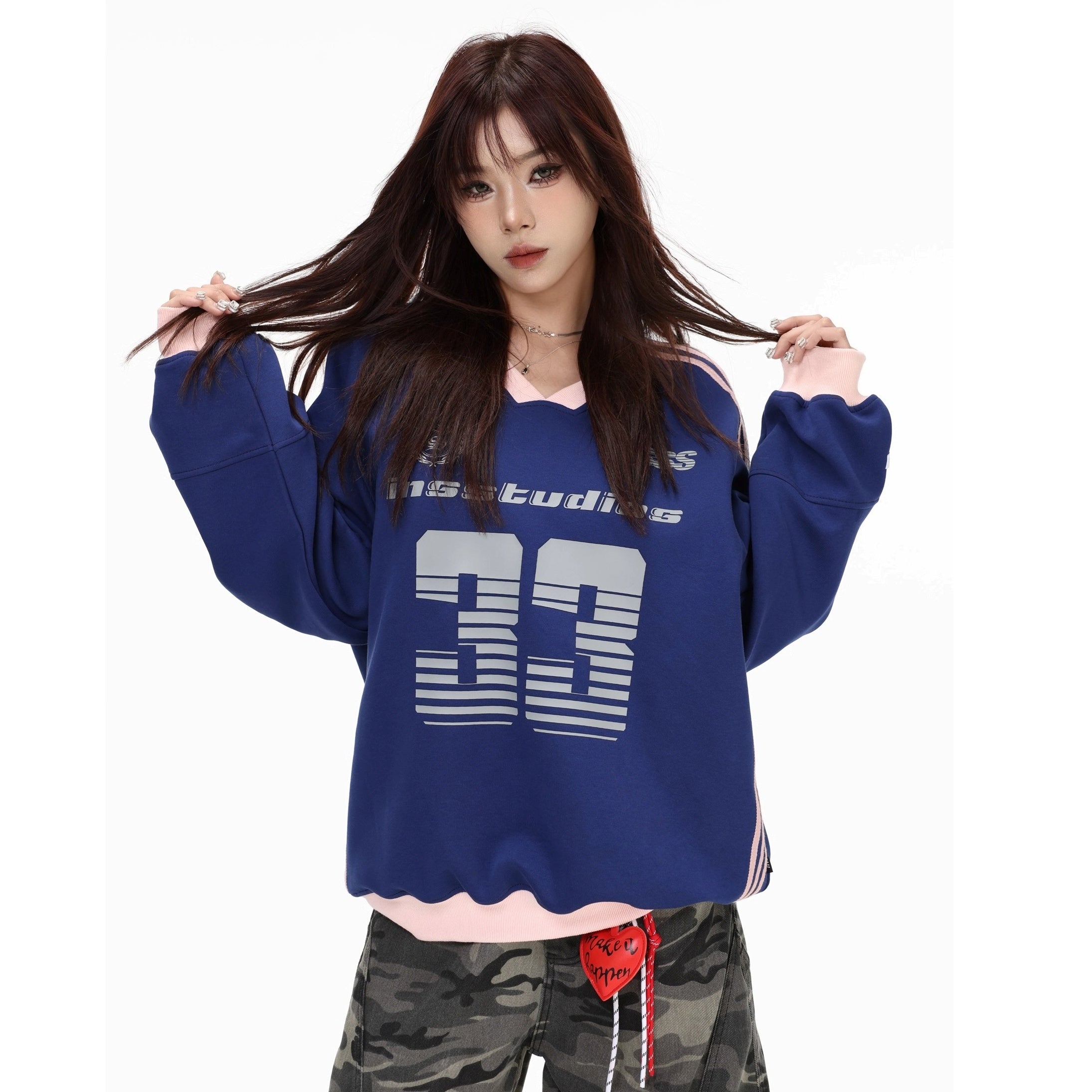 V-Neck Striped Jersey Sweatshirt IN7075