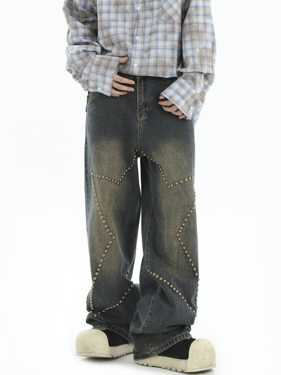 Studded Star Loose Straight Jeans IN7001