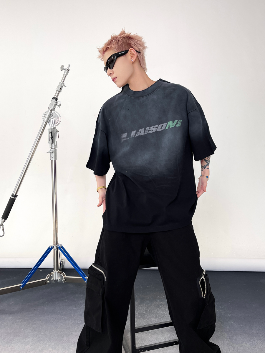 Dirty Gradient Inkjet Lettered Print T-shirt EAT146