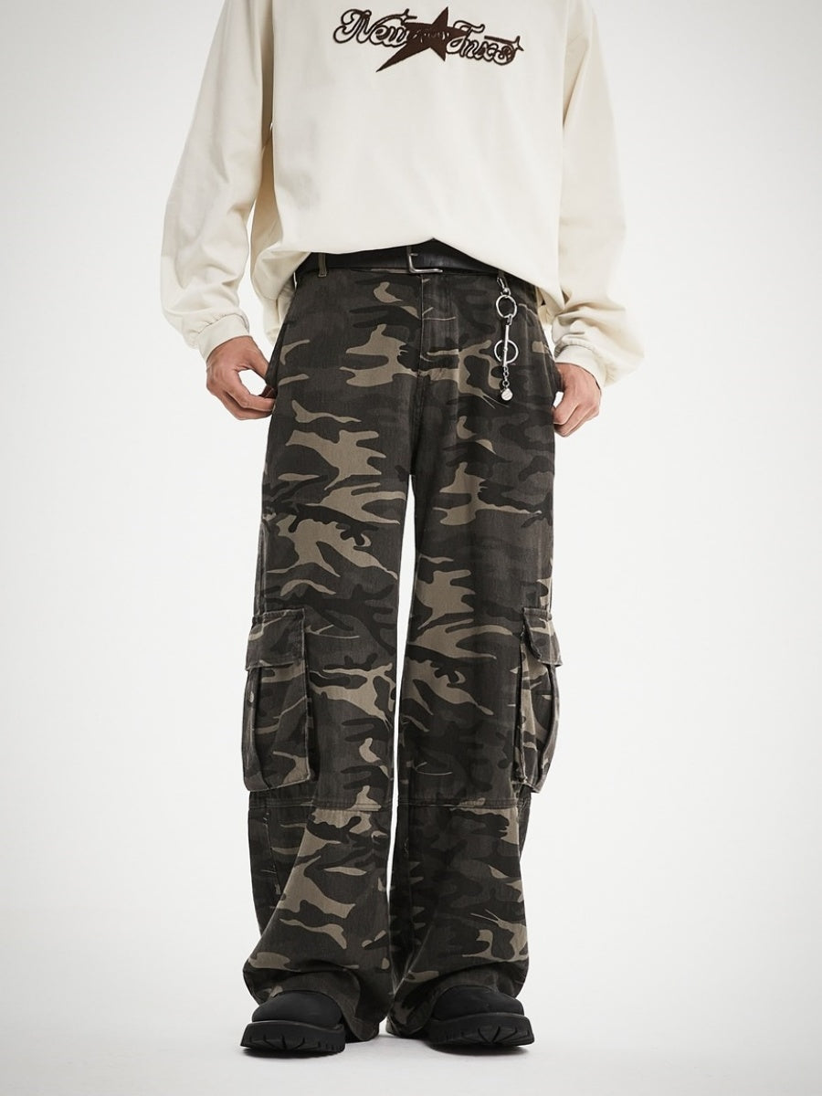 Camouflage Straight Switching Cargo Pants MB7184