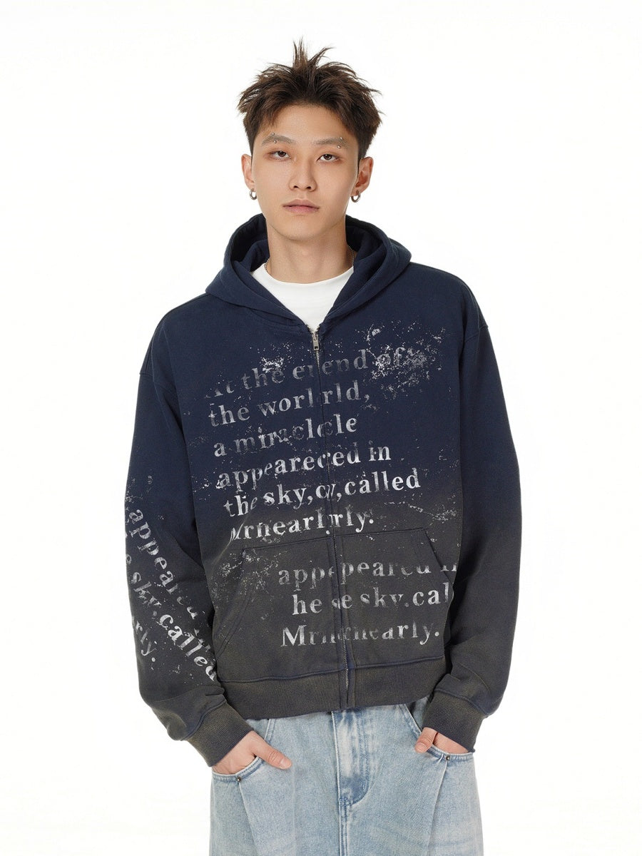 Lettering Gradient ZIP-Up Hooded Parka MB7178