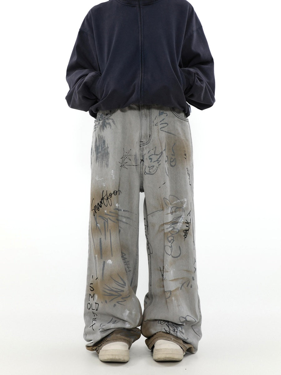 Graffiti Design Straight-leg Loose Jeans MR029