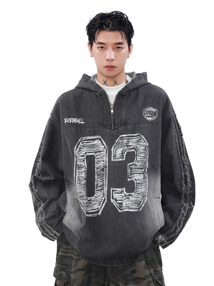 Graffiti Half Zip Wash Hoodie MB7083